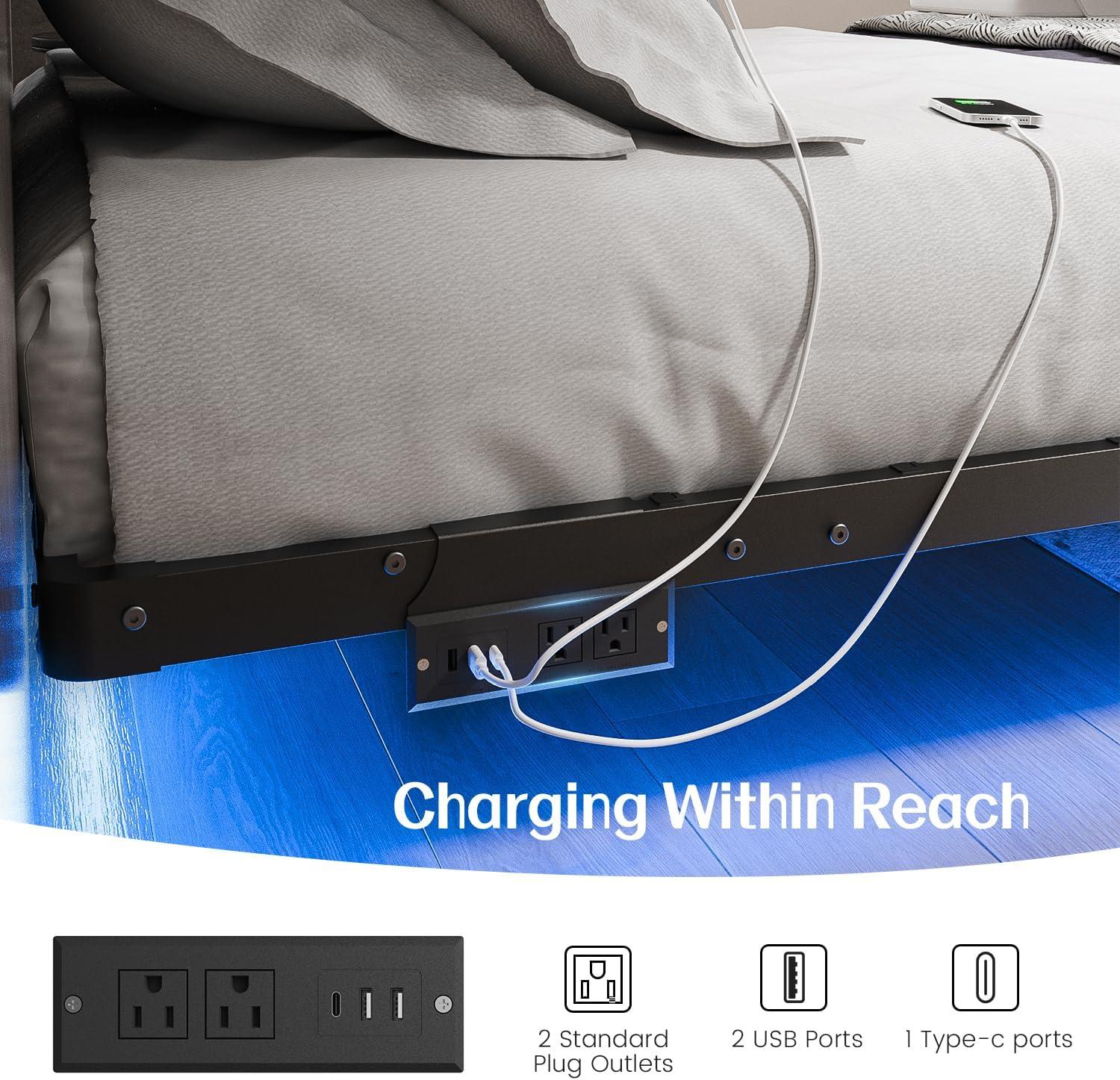 Alwyn Home Floating Bed Frame With Led Lights Metal Platform Bed, No Squeak