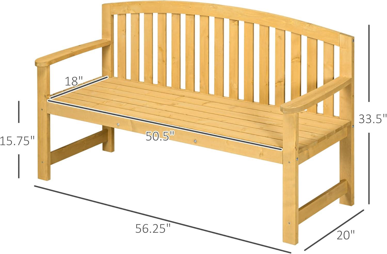 Natural Fir Wood Outdoor 2-Seater Garden Bench with Backrest and Armrests