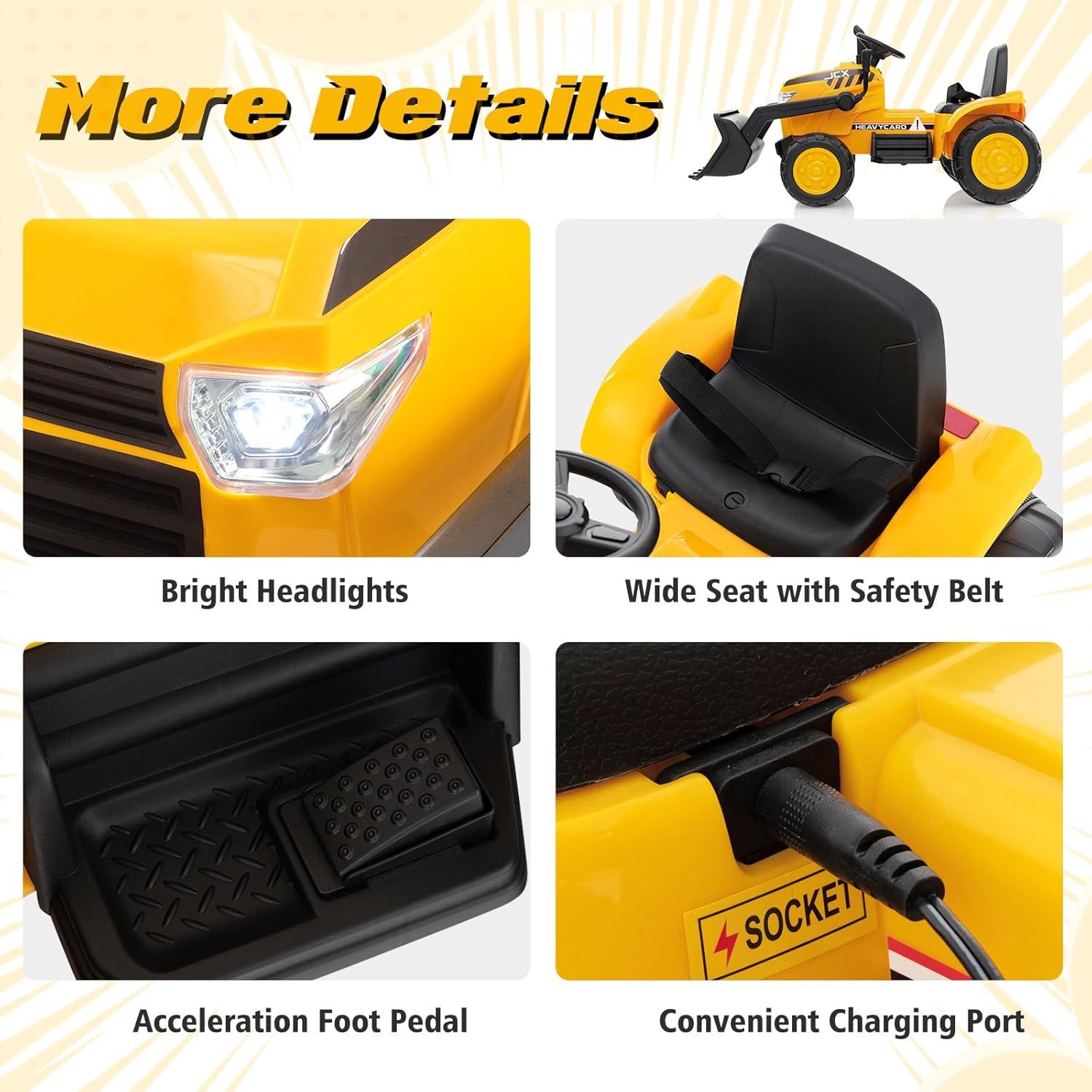 Costway 12V Kids Ride On Excavator Digger Electric Bulldozer Tractor RC with Light & Music