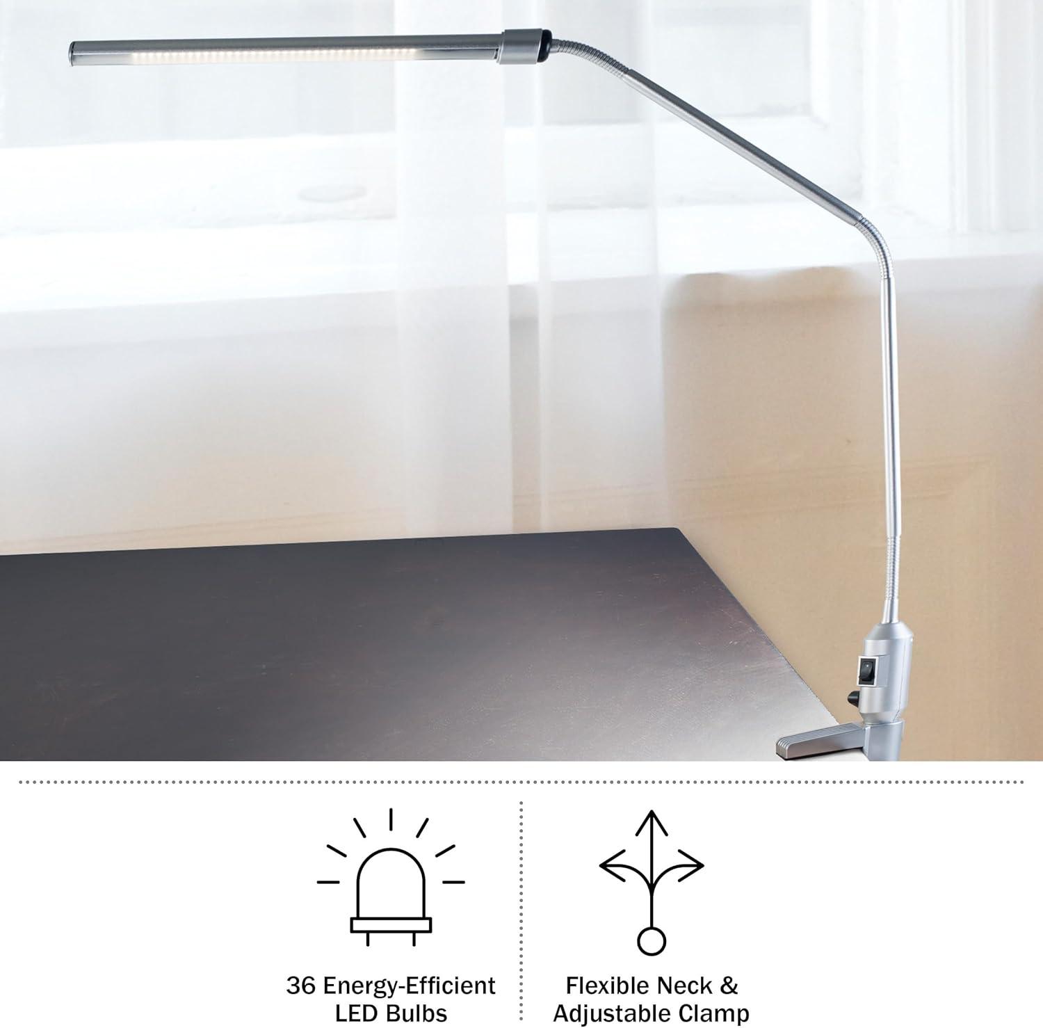 Modern Contemporary Clamp Desk Lamp Silver (Includes LED Light Bulb) - Trademark Global: Clip-On, Adjustable, for Dorm Use