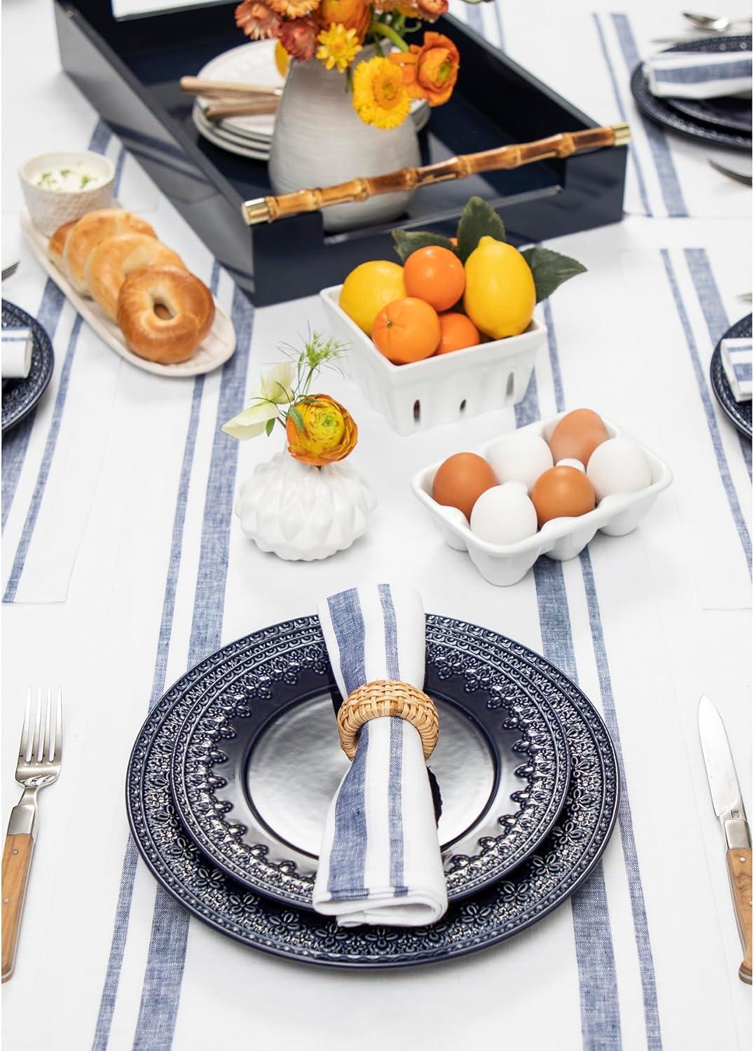 Solino Home French Stripe - 100% Pure Linen Table Runner