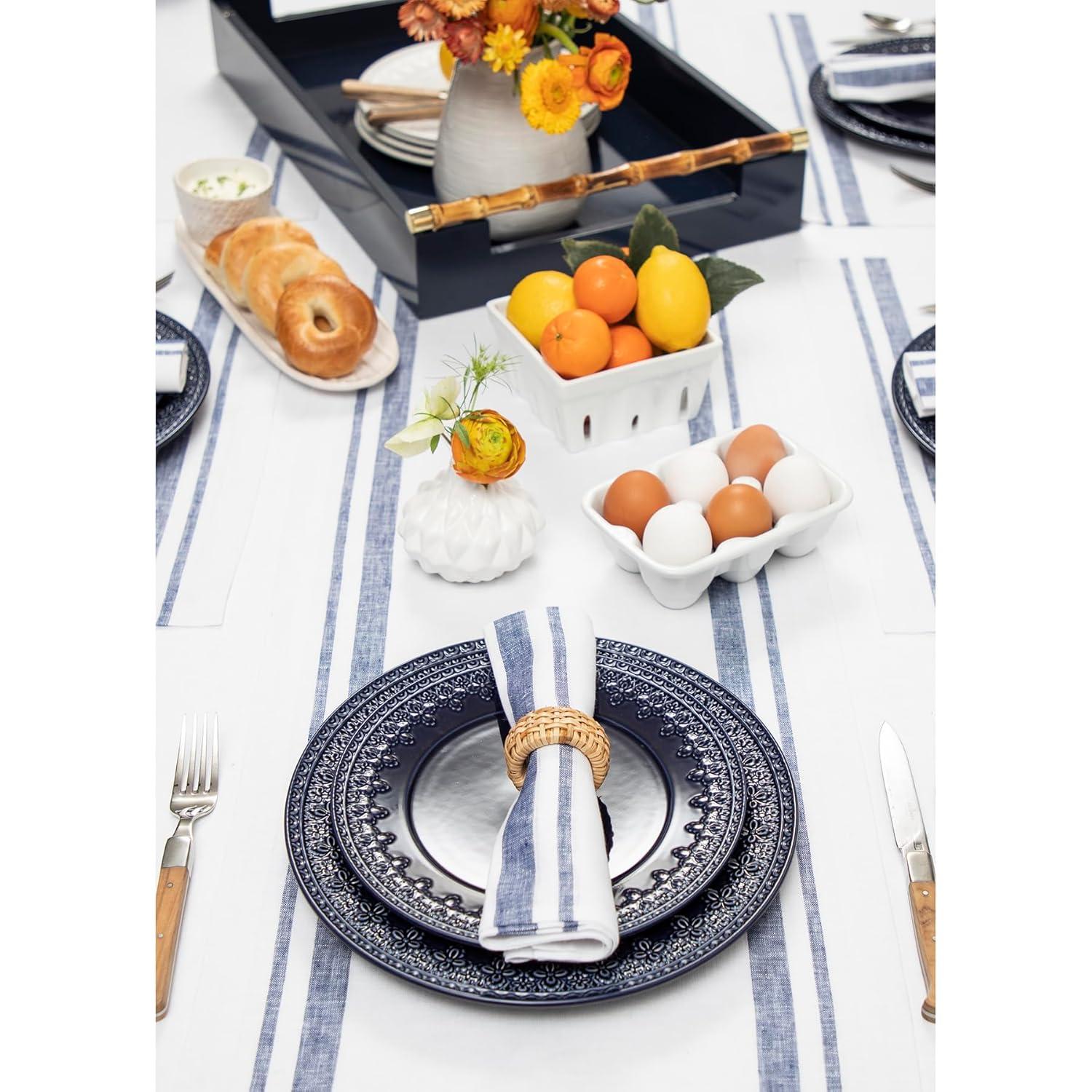 Solino Home French Stripe - 100% Pure Linen Table Runner