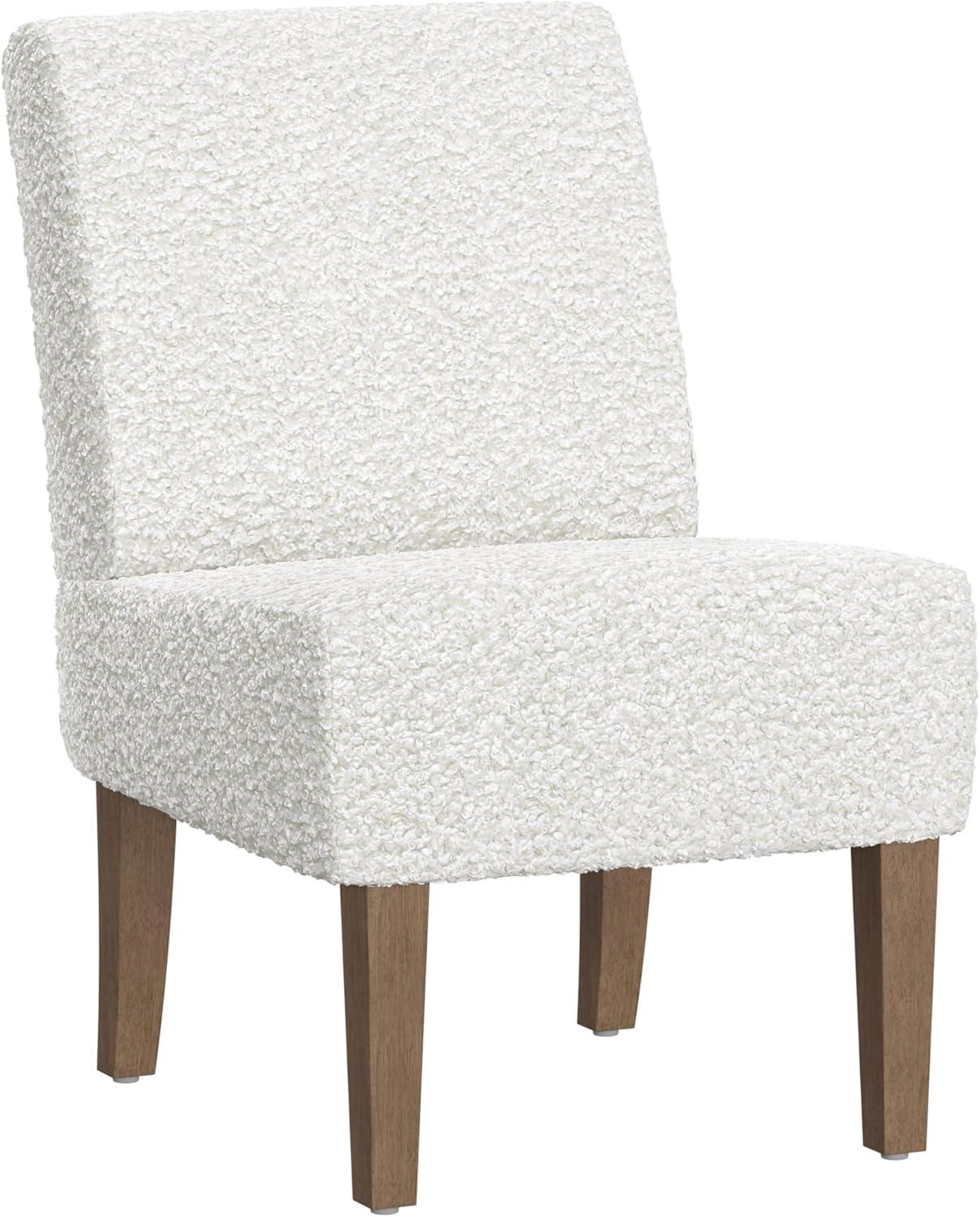 White Bouclé Upholstered Slipper Chair with Wooden Legs