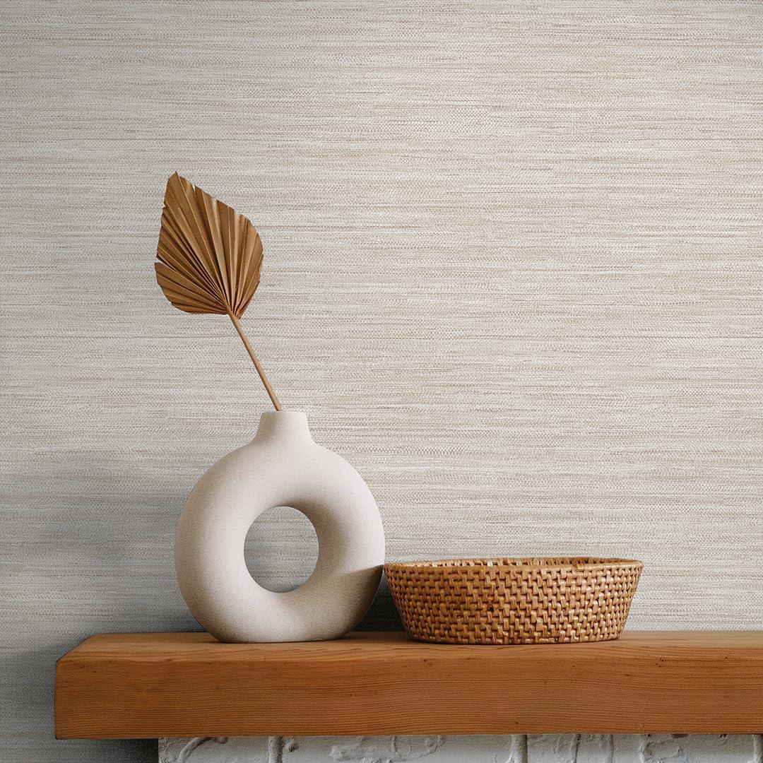 Tempaper & Co.® Faux Horizontal Grasscloth Removable Peel and Stick Wallpaper, Textured Ecru, 28 sq. ft.: Vinyl, Prepasted, Abstract Pattern