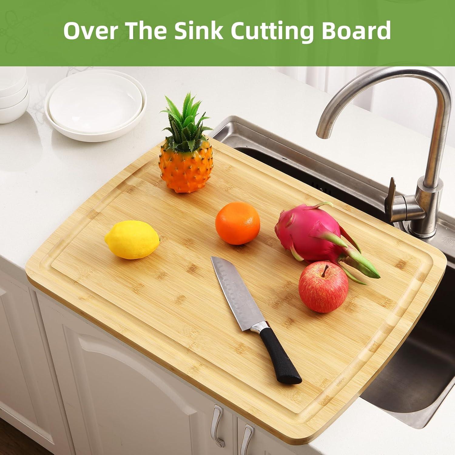 STRELECT 24" Bamboo Cutting Boards for Kitchen, Extra Large Wood Cutting Board with Deep Juice Groove Heavy Duty Chopping board, 24" x 18"