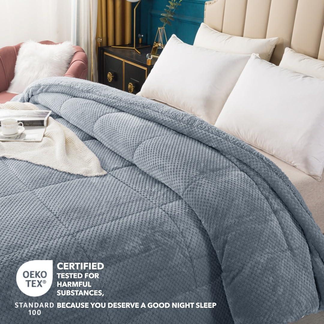 Kasentex Microfiber Reversible Comforter Super Ultra Soft Luxury Plush Sherpa, Machine Washable
