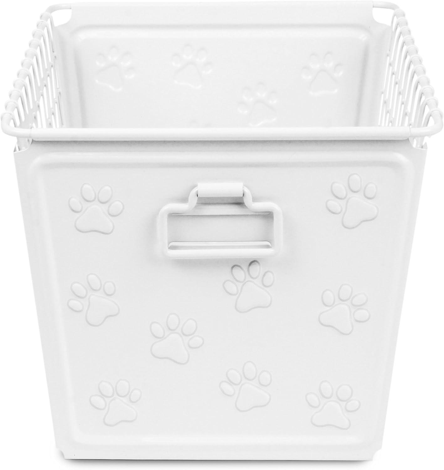 White Medium Paw Print Steel Wire Storage Basket