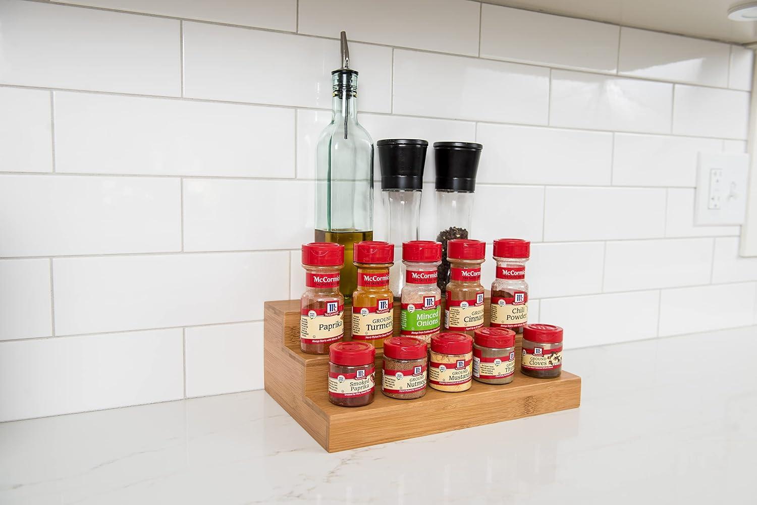 Freestanding Bamboo Spice Rack with Adjustable Racks