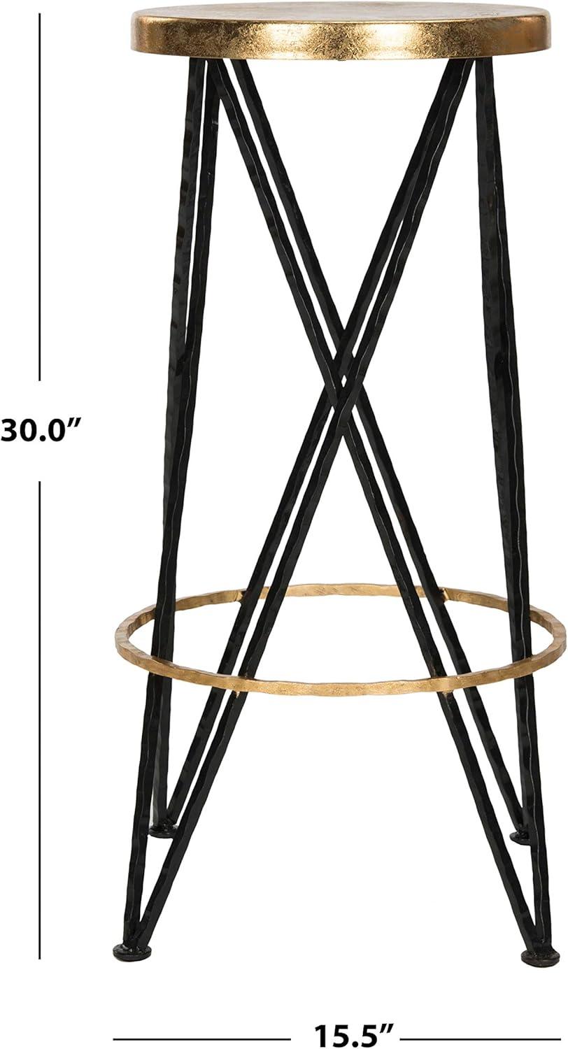 SAFAVIEH Hester Mid-Century Retro Round Top Bar Stool, Black/Gold