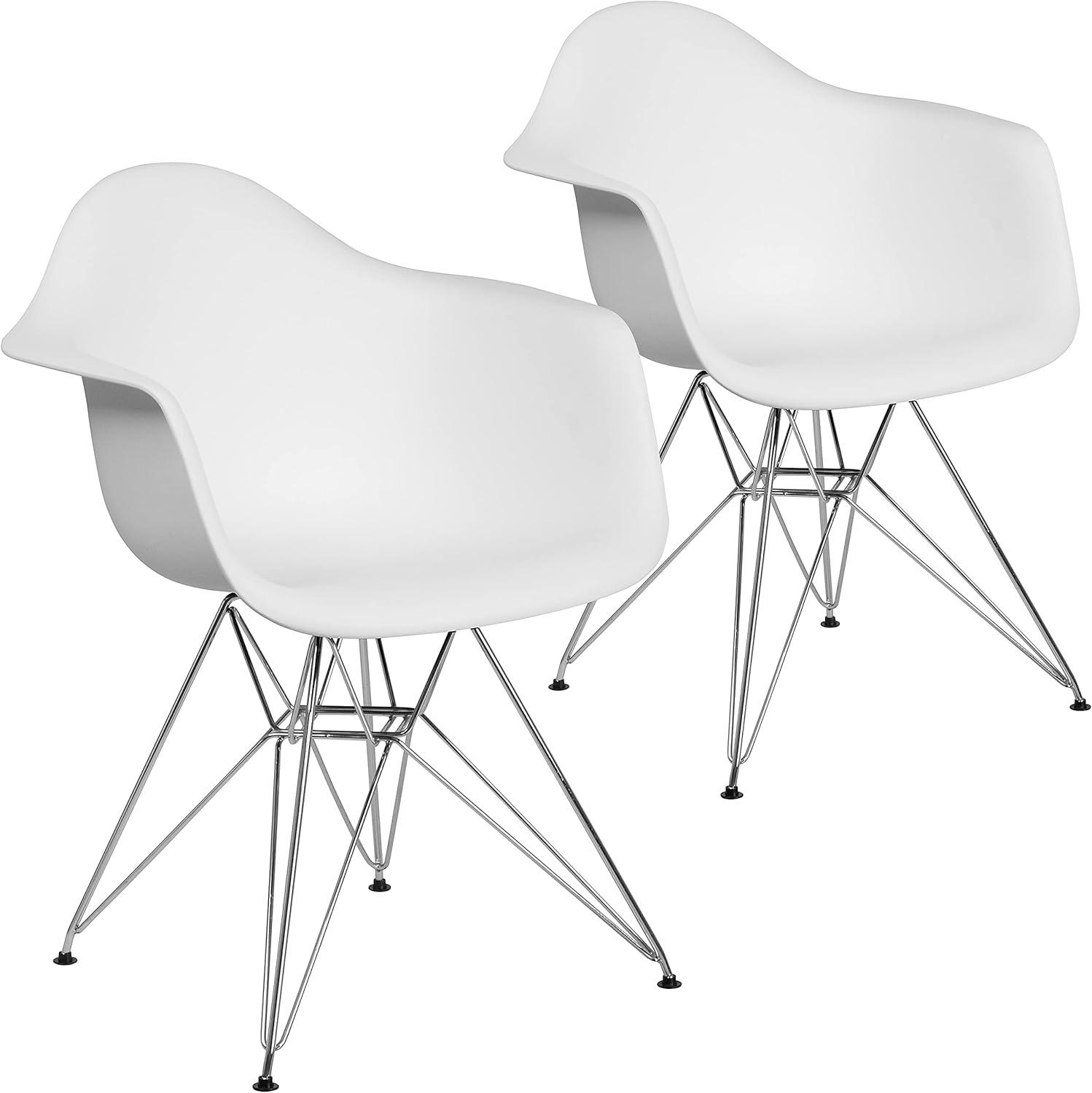 Flash Furniture 2 Pack Alonza Series White Plastic Chair with Chrome Base