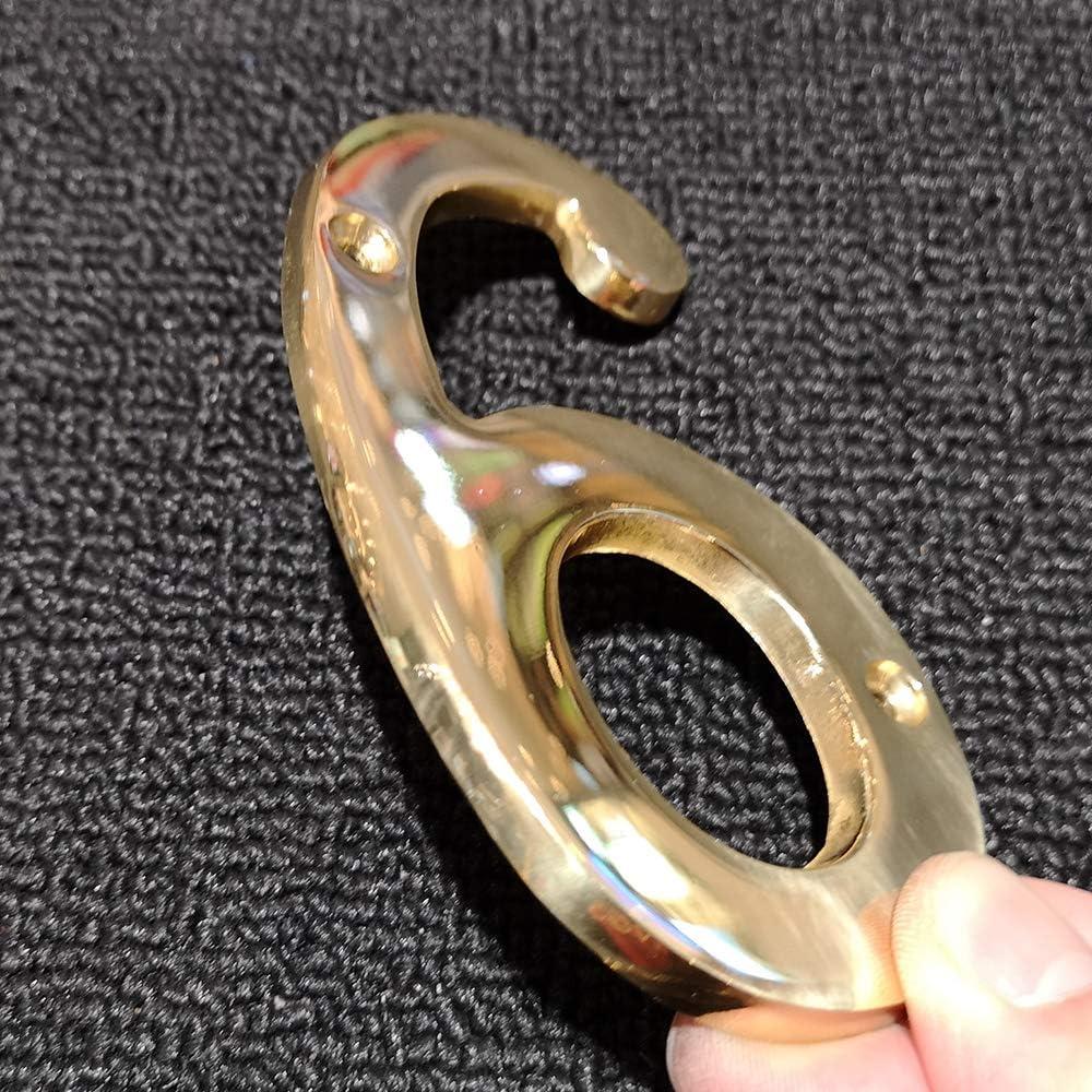 4 Inch Solid Brass House Number 6 in Bright Gold Finish