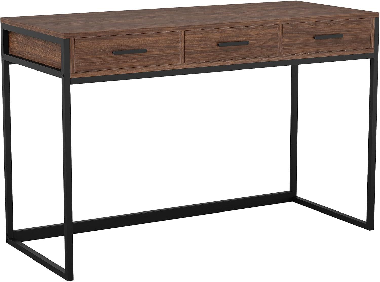 Walnut Wood Grain Desk with Oil Rubbed Bronze Frame and Drawers