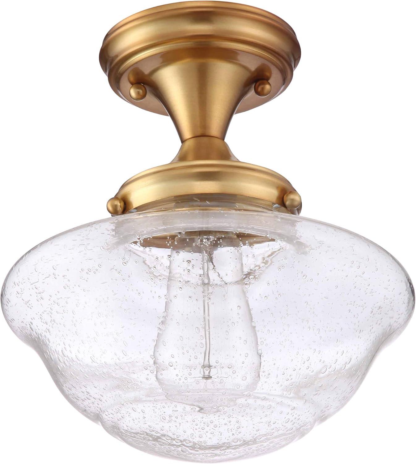 Vintage Schoolhouse Seedy Glass Semi-Flush Mount in Satin Gold