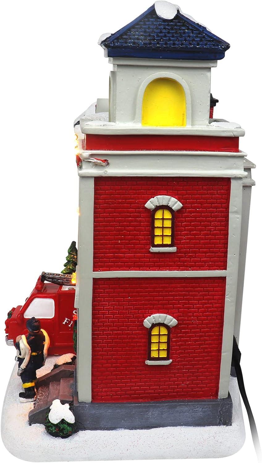 Christmas Village Animated Fire Station Pre-lit Musical Snow Village Collectible Building Perfect Addition to Your Christmas Indoor Decorations & Holiday Displays (Moving Truck)