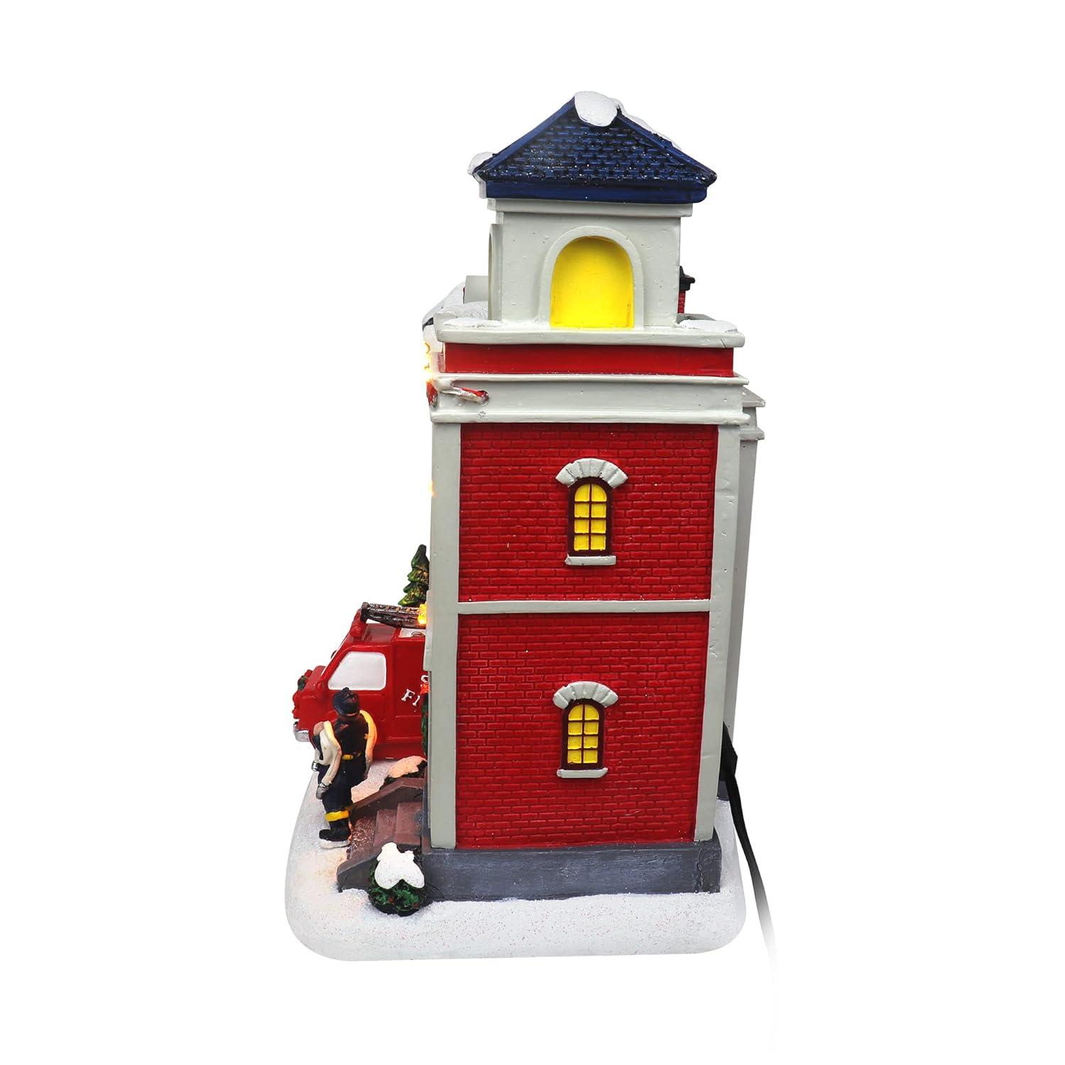 Christmas Village Animated Fire Station Pre-lit Musical Snow Village Collectible Building Perfect Addition to Your Christmas Indoor Decorations & Holiday Displays (Moving Truck)