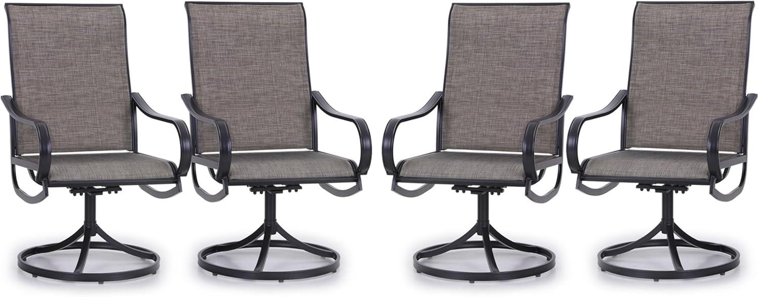 Brown Textilene Mesh Swivel Patio Dining Chairs with Black Metal Frame, Set of 4