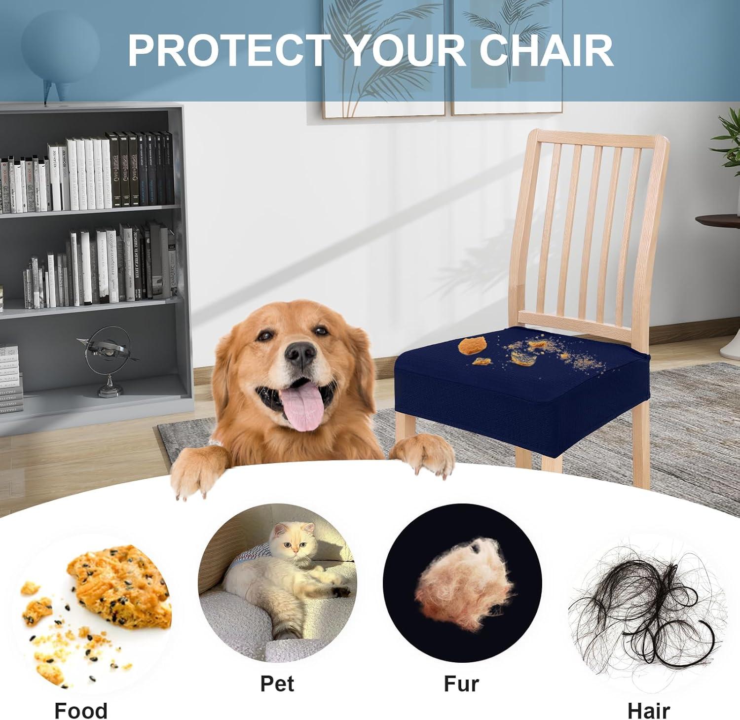 Furrygo Washable 4 Pieces Polyester Dining Chair Slipcovers, Navy