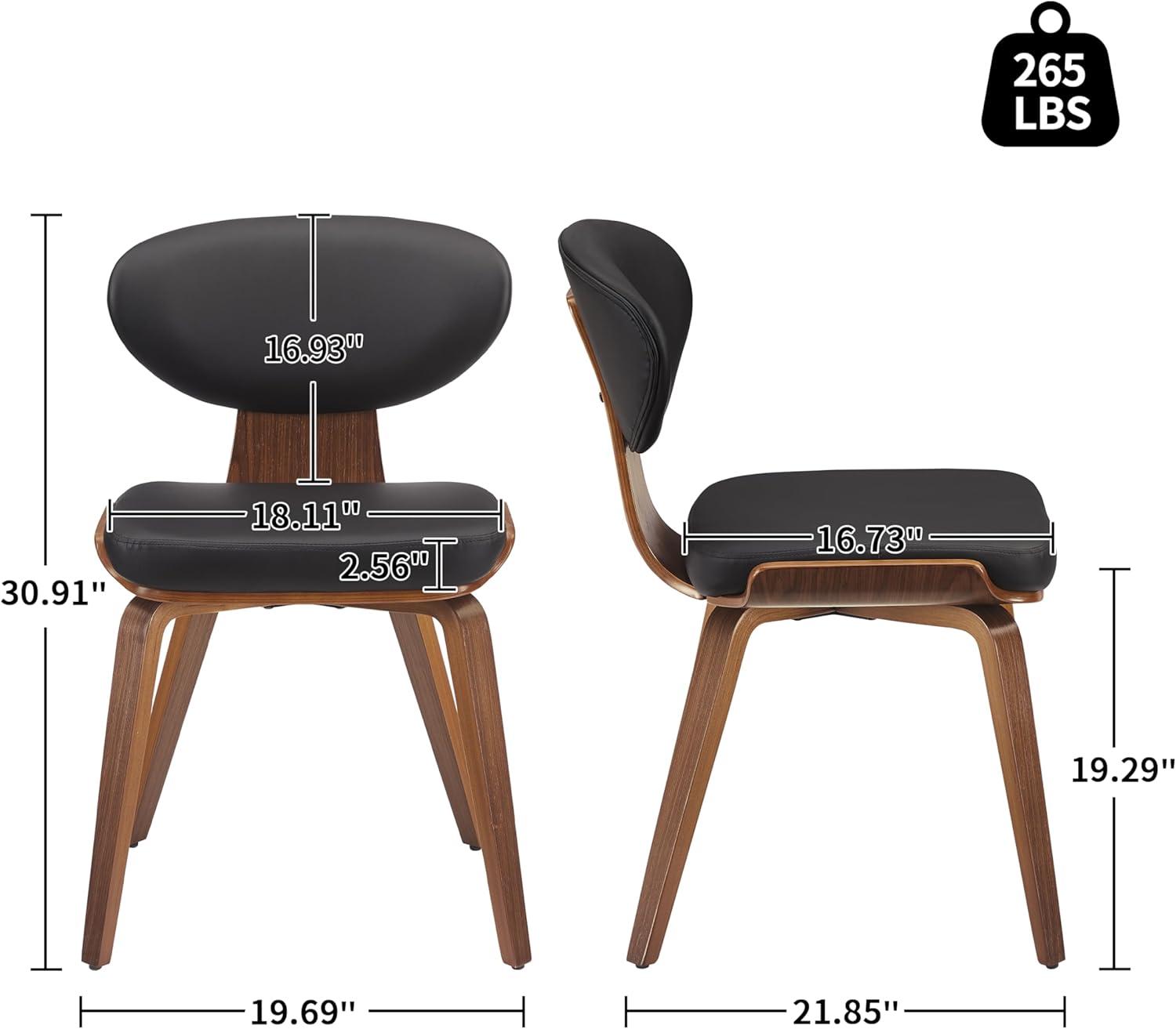 Art Leon Dining Chairs - Mid Century Modern Dining Room Chairs, Faux Leather Upholstered Armless Side Chair with Wood Legs for Kitchen, Set of 2, Walnut Bentwood/Black