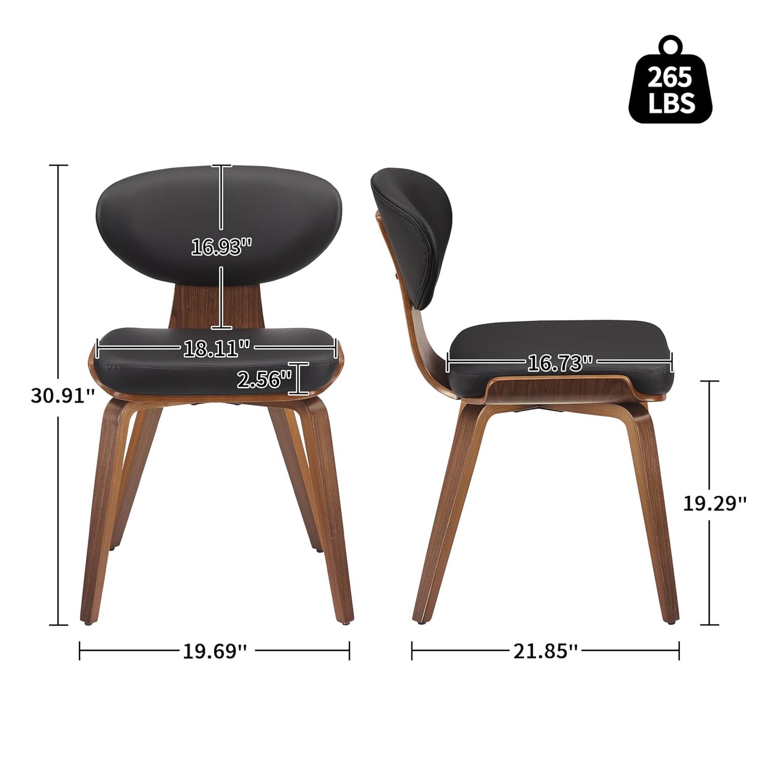 Art Leon Dining Chairs - Mid Century Modern Dining Room Chairs, Faux Leather Upholstered Armless Side Chair with Wood Legs for Kitchen, Set of 2, Walnut Bentwood/Black