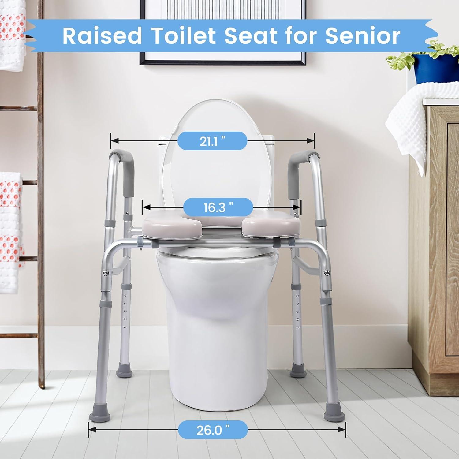 Towallmark Raised Toilet Seat, 350LB Stand Alone Homecare Commode Bathroom Assist Frame for Elderly, Handicapped, Disabled, Adjustable Height, Padded Seat