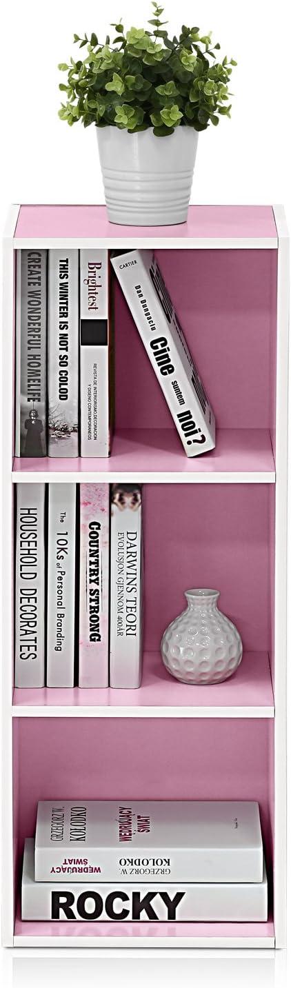 Furinno 3 Cube Reversible Bookcase Floor Standing Bookshelf Horizontal Vertical,White/Green/Blue/Pink