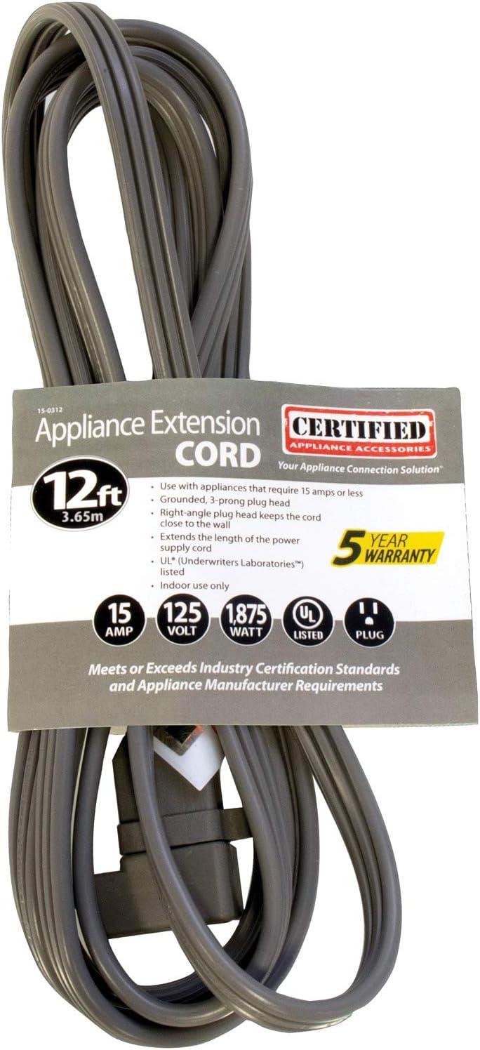 Certified Appliance Accessories® 15-Amp Grounded Appliance Extension Cord, 12ft in Gray, Size: 12 Ft.