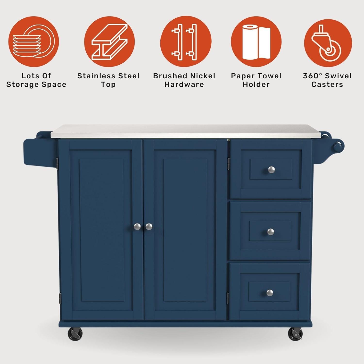 Homestyles Dolly Madison Traditional Engineered Wood Kitchen Cart in Blue/Nickel