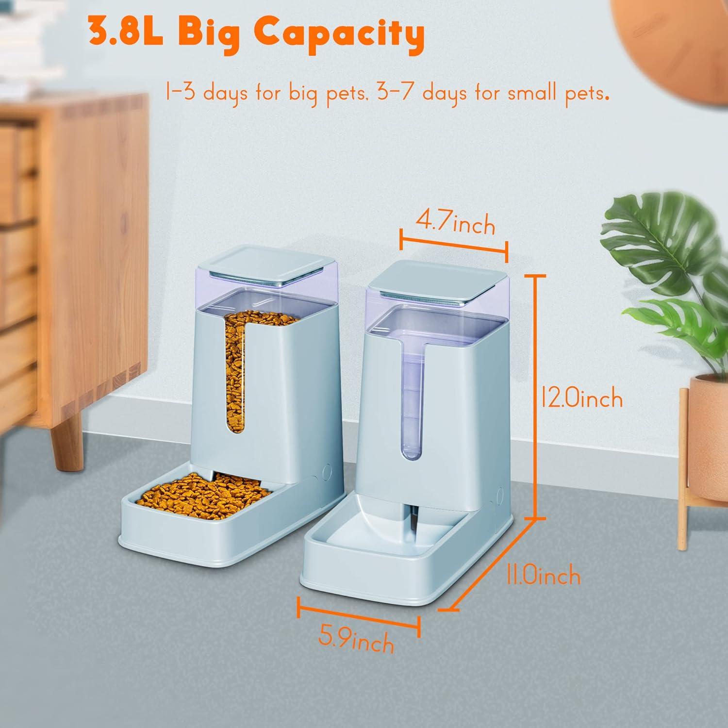 Automatic Cat Feeder and YPF5 Cat Water Dispenser in Set 2 Packs Automatic Dog Feeder and Dog Water Dispenser 1 Gallon for Small Medium Big Dog Pets Puppy Kitten (deep Gray)