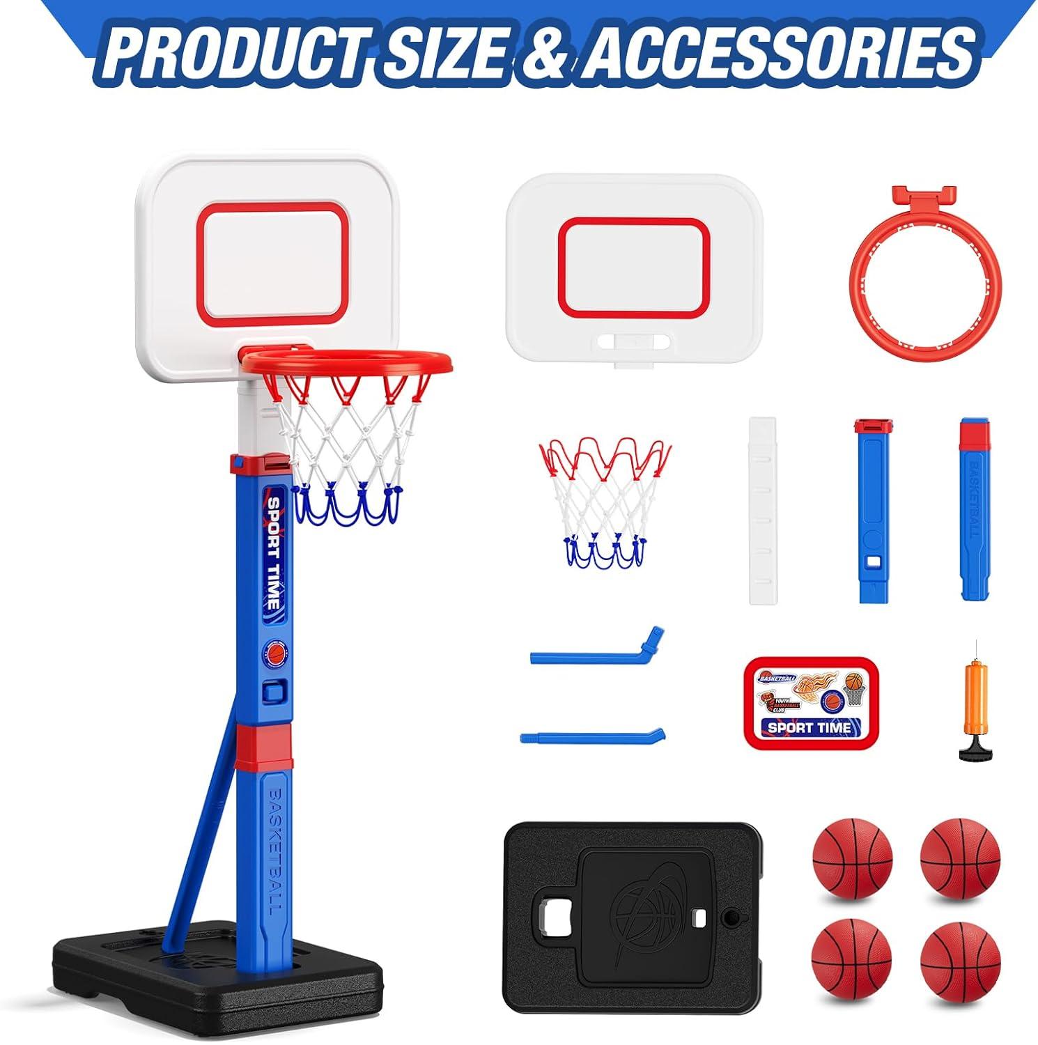 Toddler Basketball Hoop, 55" Height Adjustable Basketball Hoop for Kids 3-5, Kids Basketball Goal, Indoor Outdoor Sport Toys Christmas Birthday Gifts for Baby Boys Girls