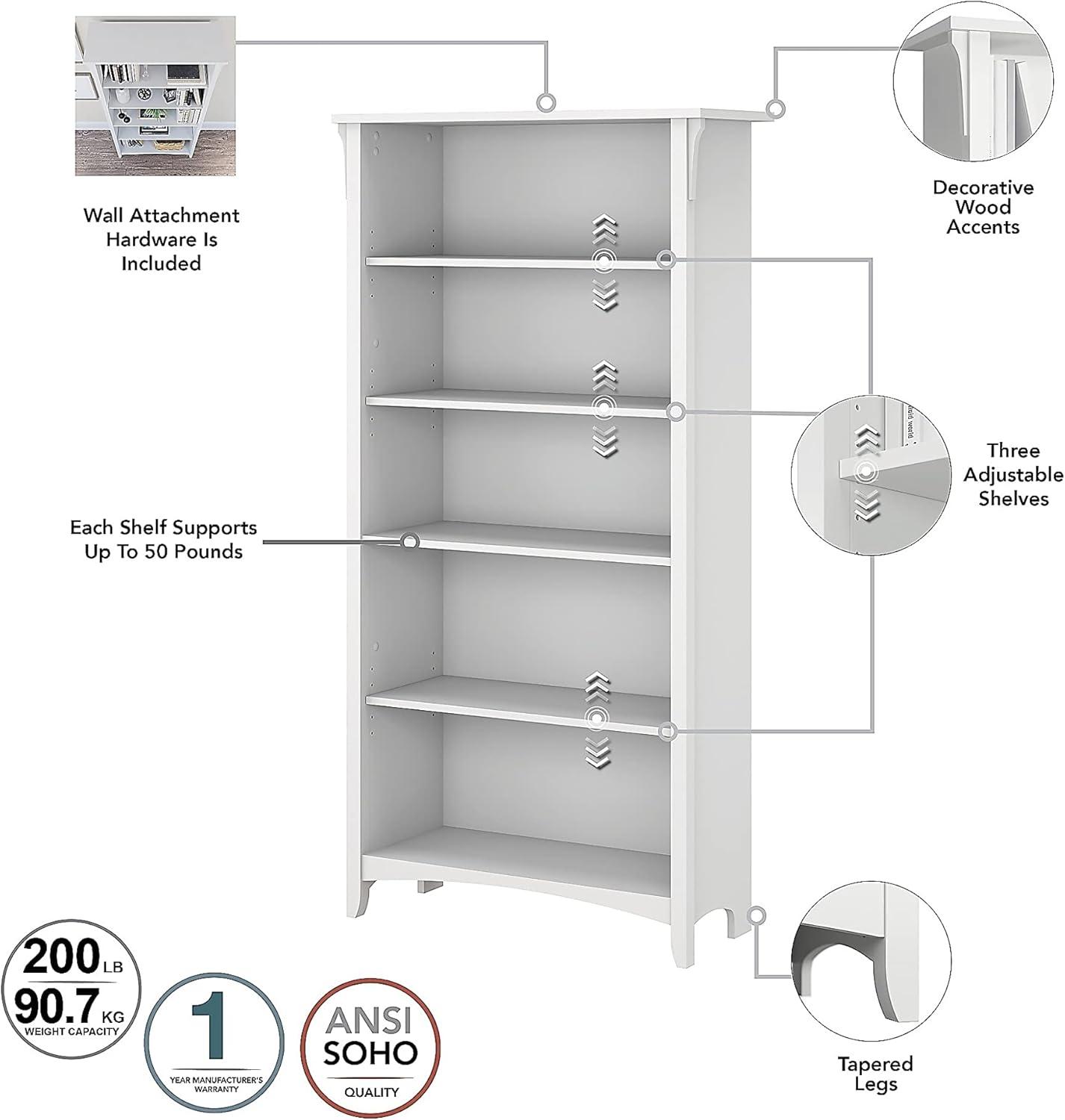 Salinas Tall 5 Shelf Bookcase in Pure White and Shiplap Gray - Engineered Wood