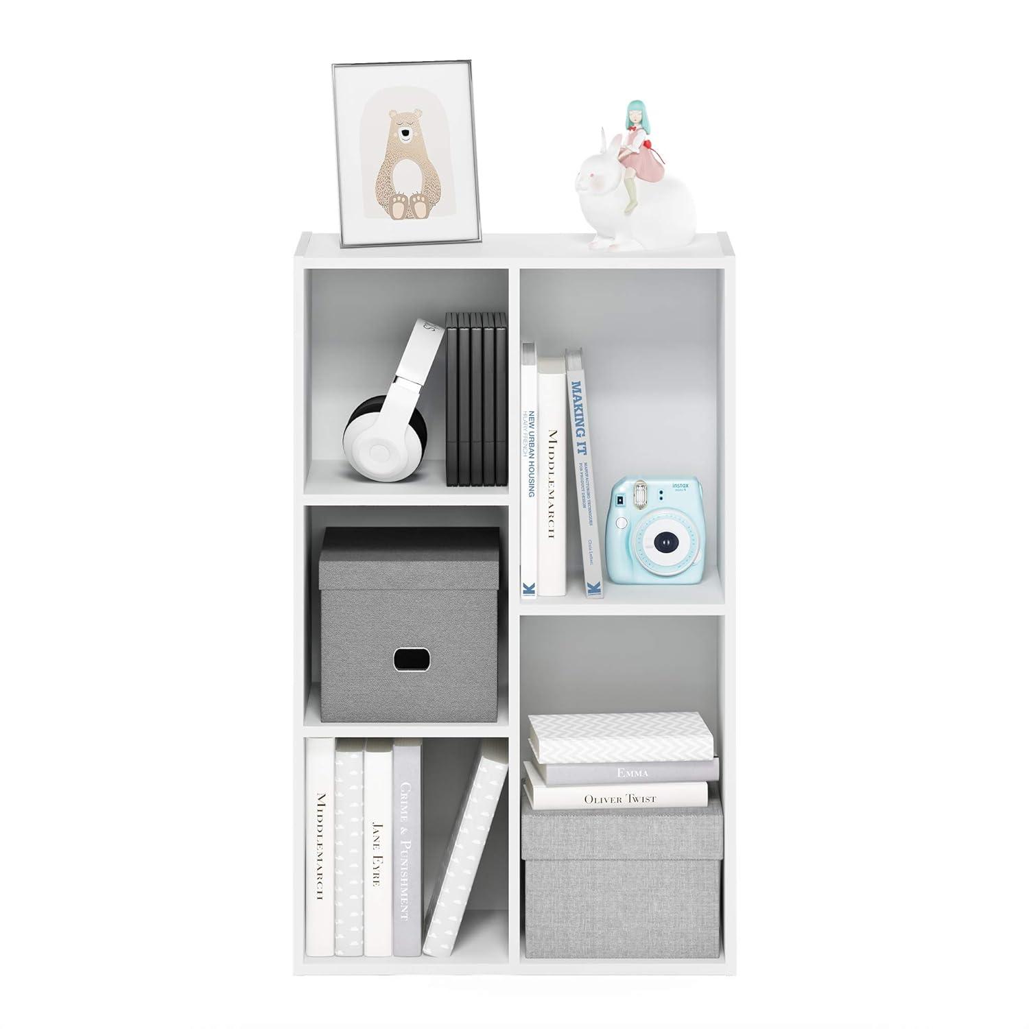 31" 5-Cube Geometric Decorative Bookshelf with Anti-Toppling Reversible Open Bookshelf Storage Organizer for Study&Office