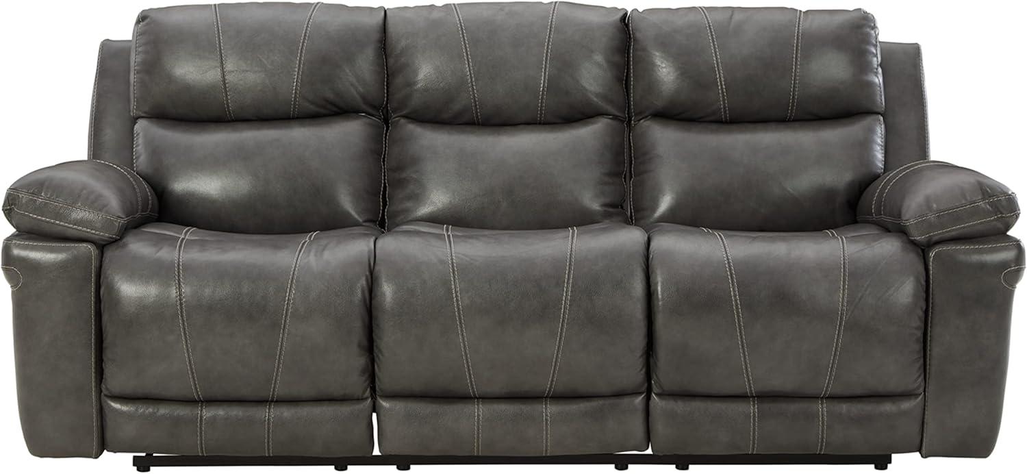 Charcoal Gray Leather Power Reclining Sofa with Ottoman