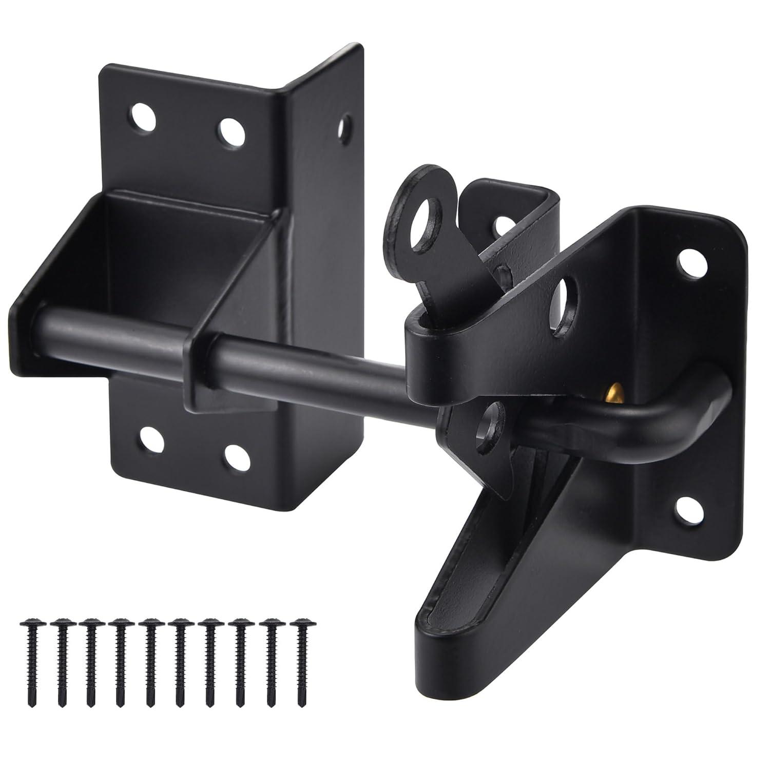 Heavy Duty Automatic Gate Latch for Wooden Fences,Self Locking Metal Gates for Vinyl Fence Outswinging Pool Gate Door Latches, Black