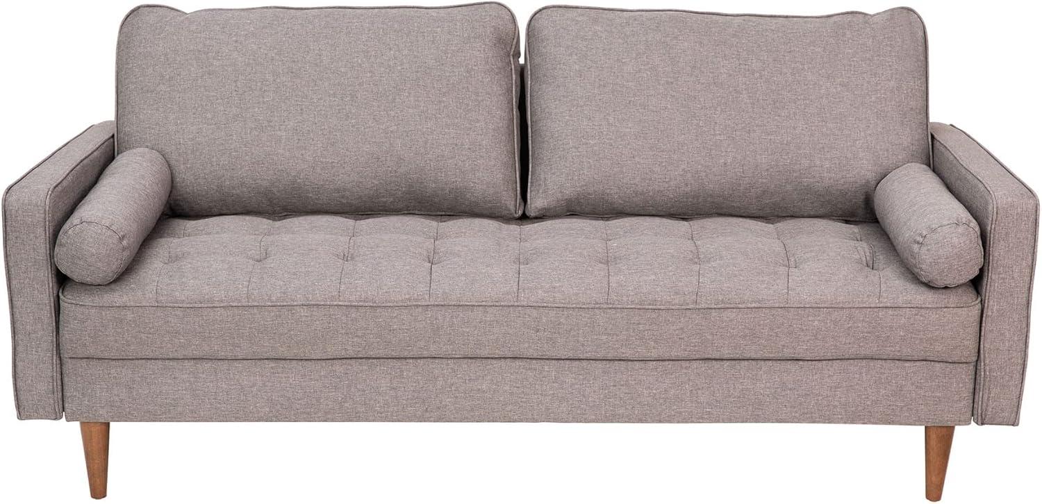 Flash Furniture Hudson Mid-Century Modern Sofa with Tufted Faux Linen Upholstery & Solid Wood Legs in Slate Gray