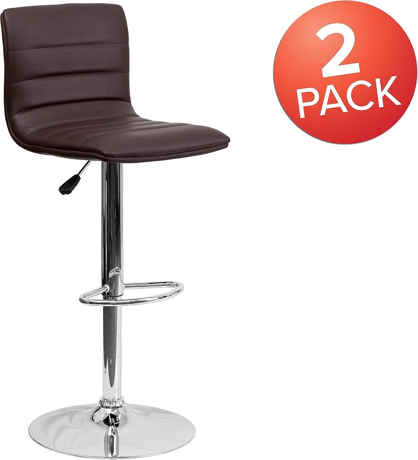 Flash Furniture Vincent 2 Pack Modern Brown Vinyl Adjustable Bar Stool with Back, Counter Height Swivel Stool with Chrome Pedestal Base