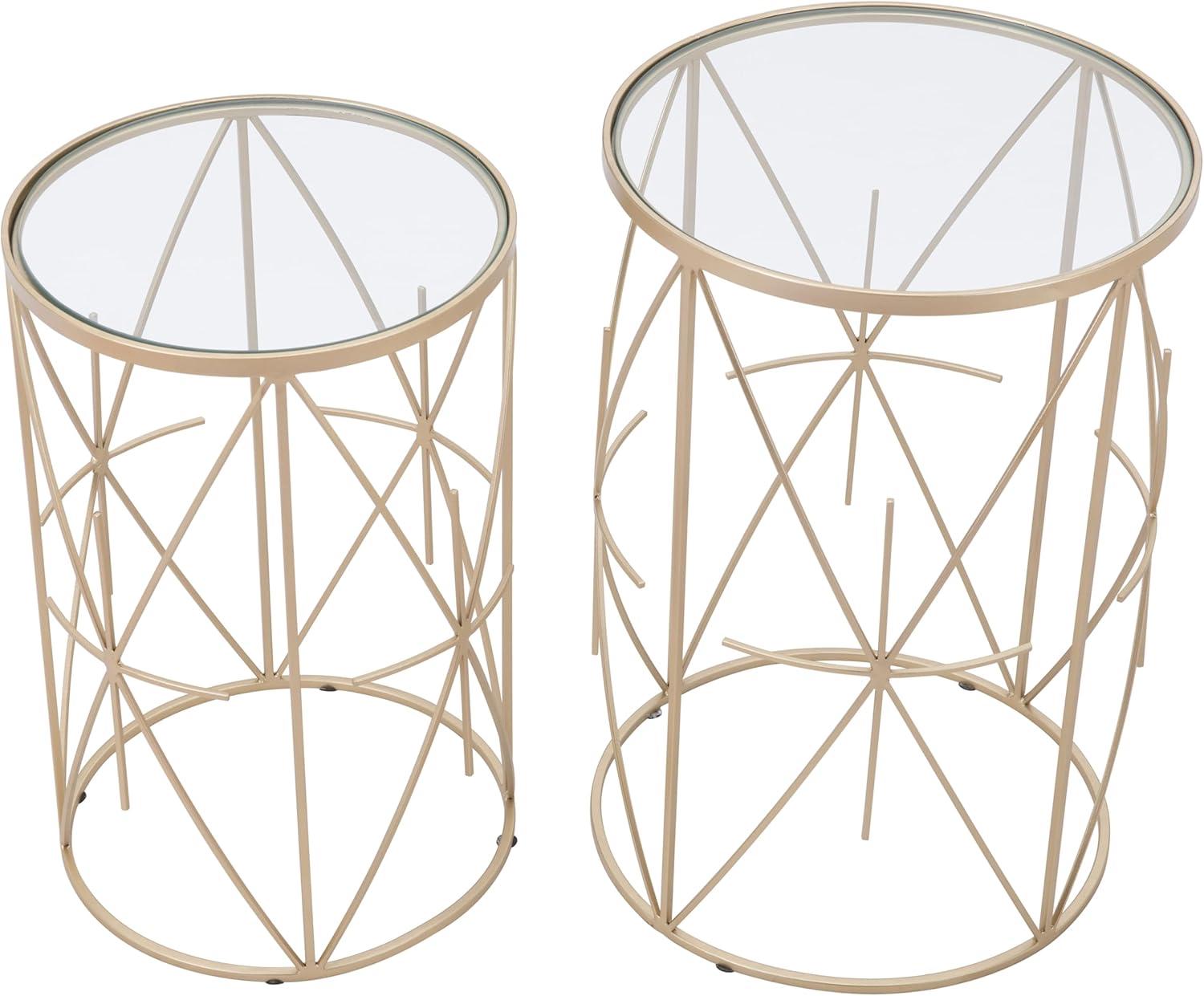 Hadrian Gold Side Table Set 2-Piece Round Tables White Top Modern Decor