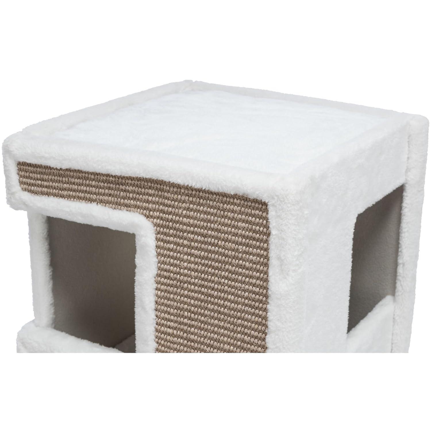 TRIXIE Gerardo Plush & Sisal 3-Story 39.4" Cat Condo Tower with Removable Cushions, Brown-White