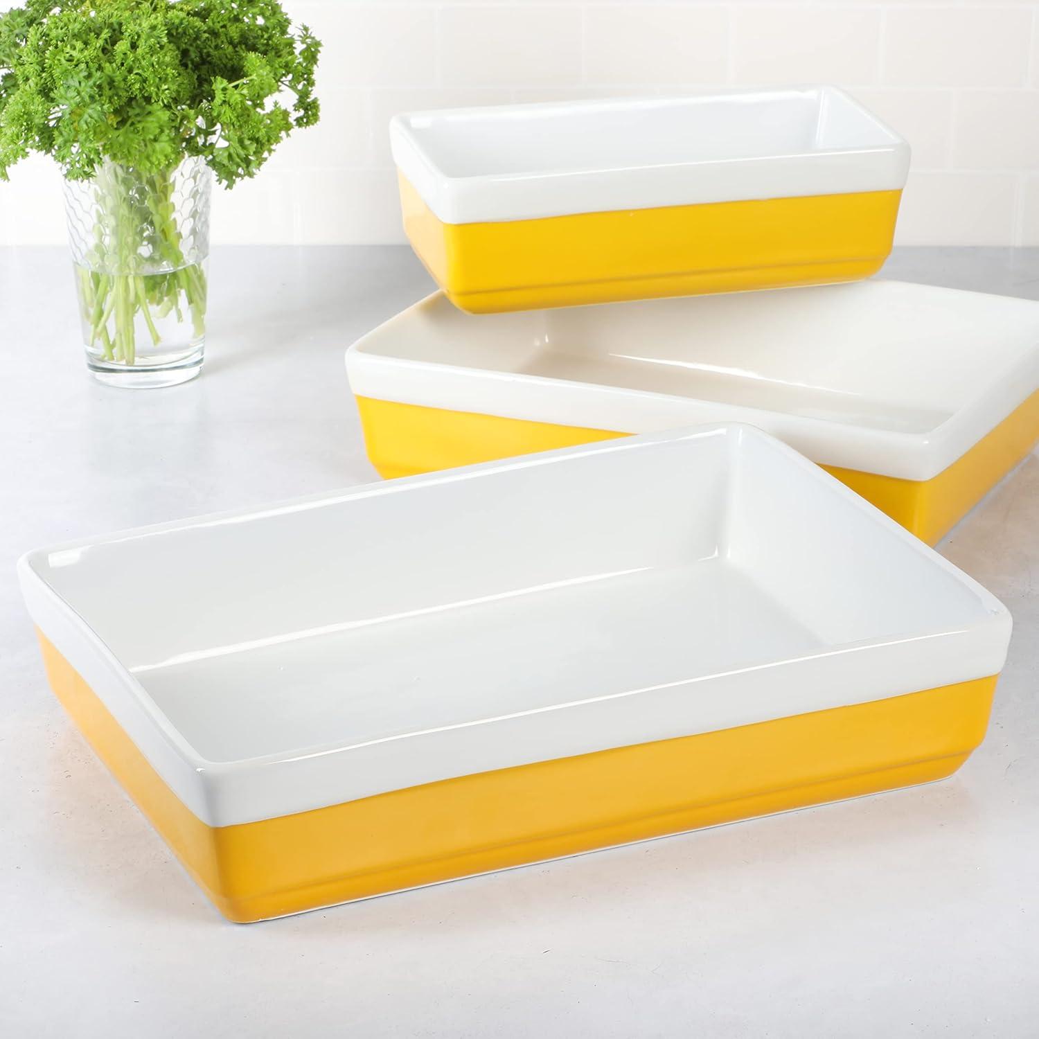 Yellow Stoneware 3-Piece Oven to Table Baking Dish Set