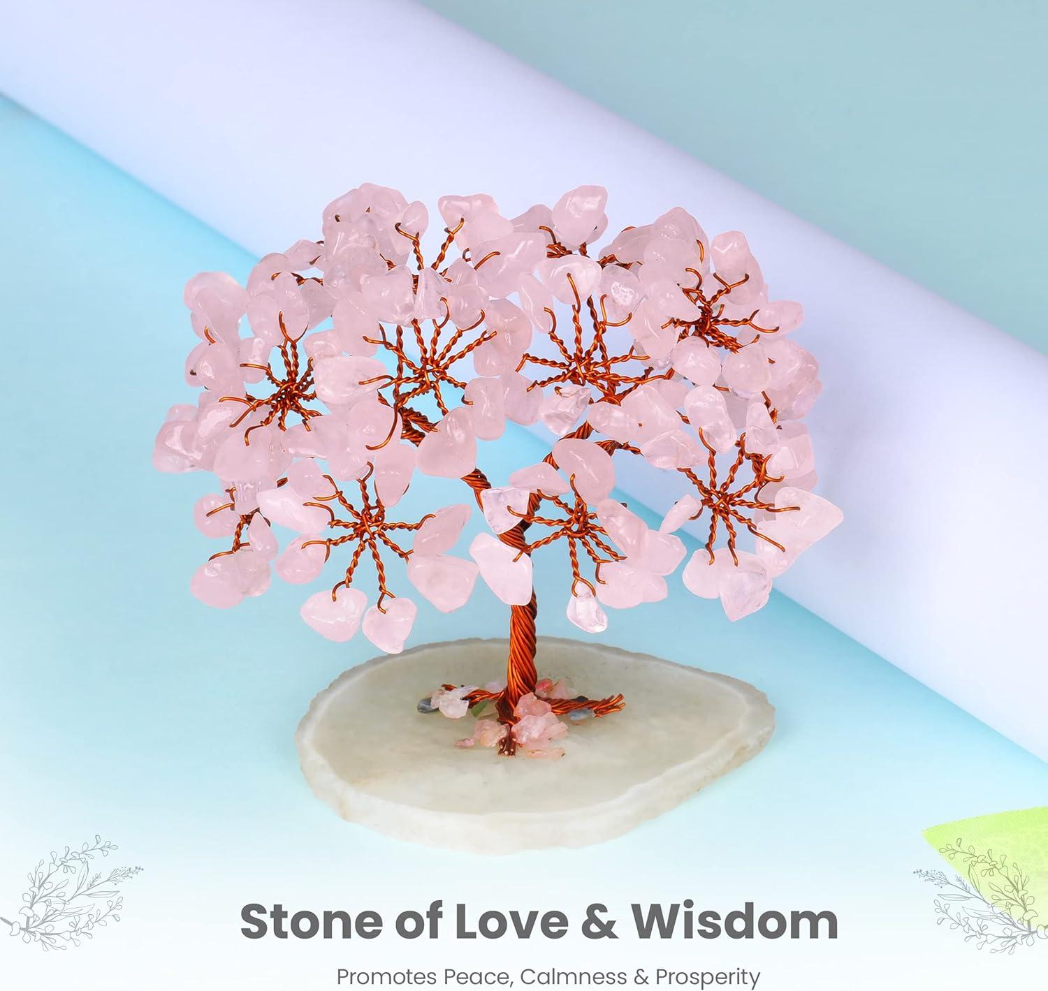 Natural Quartz Crystal Money Tree Natural Healing Crystal Bonsai Tree Pink One Size