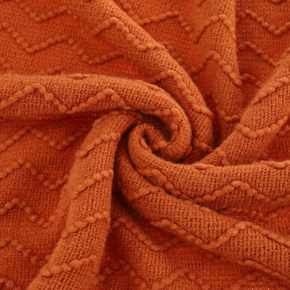 Battilo Burnt Orange Throw Blanket for Couch,Decorative Fall Throw Blanket with Tassels Halloween Throw Fall Decor, 50"x60"