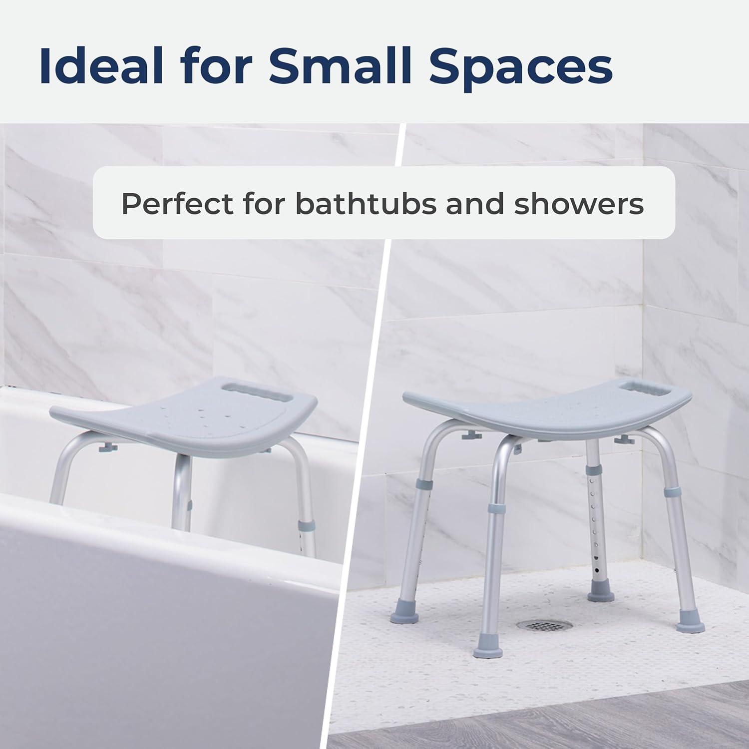 Adjustable Gray Aluminum Shower Stool with Suction Feet