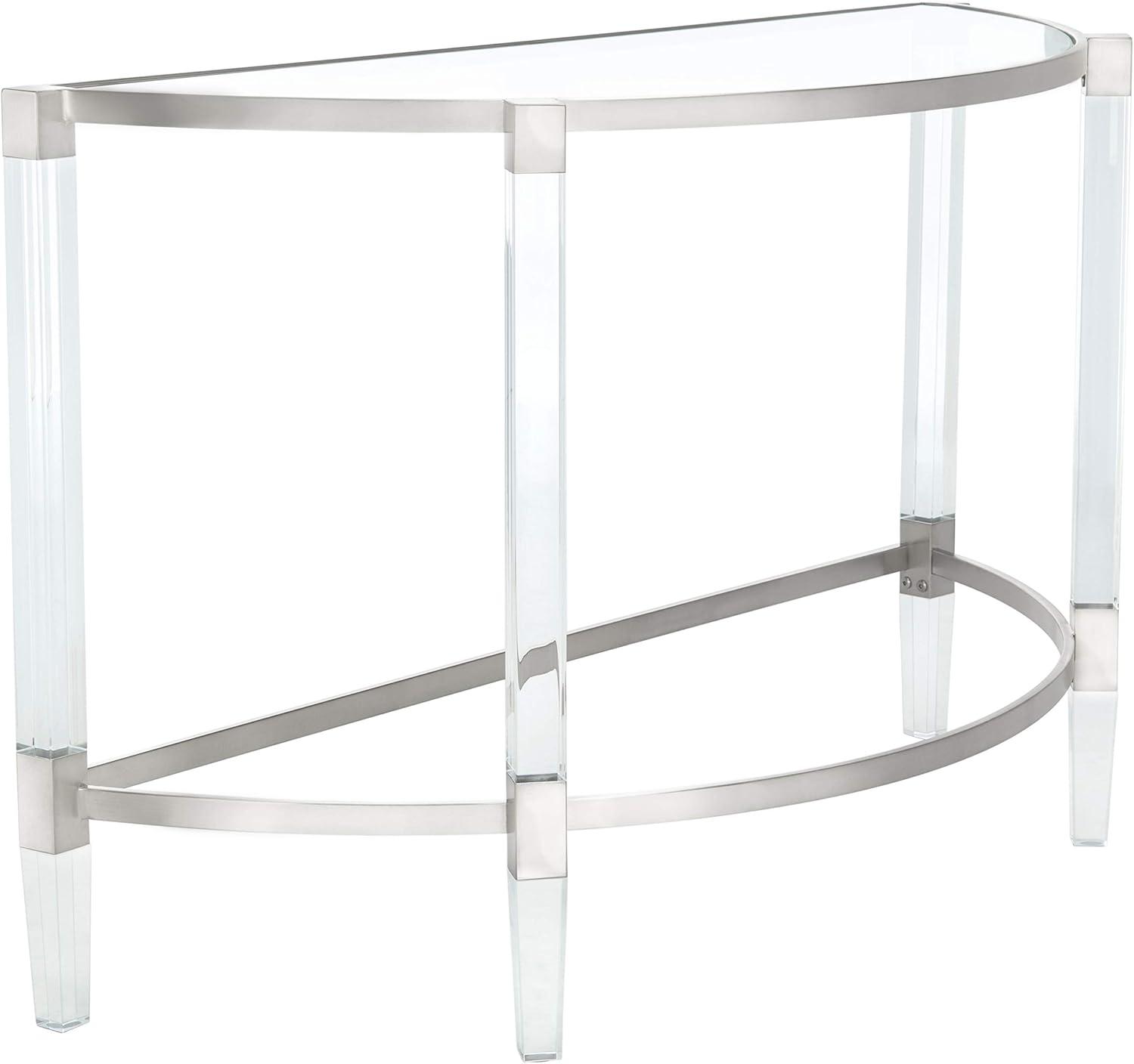 Elegant Demilune Silver Console Table with Acrylic Legs and Storage