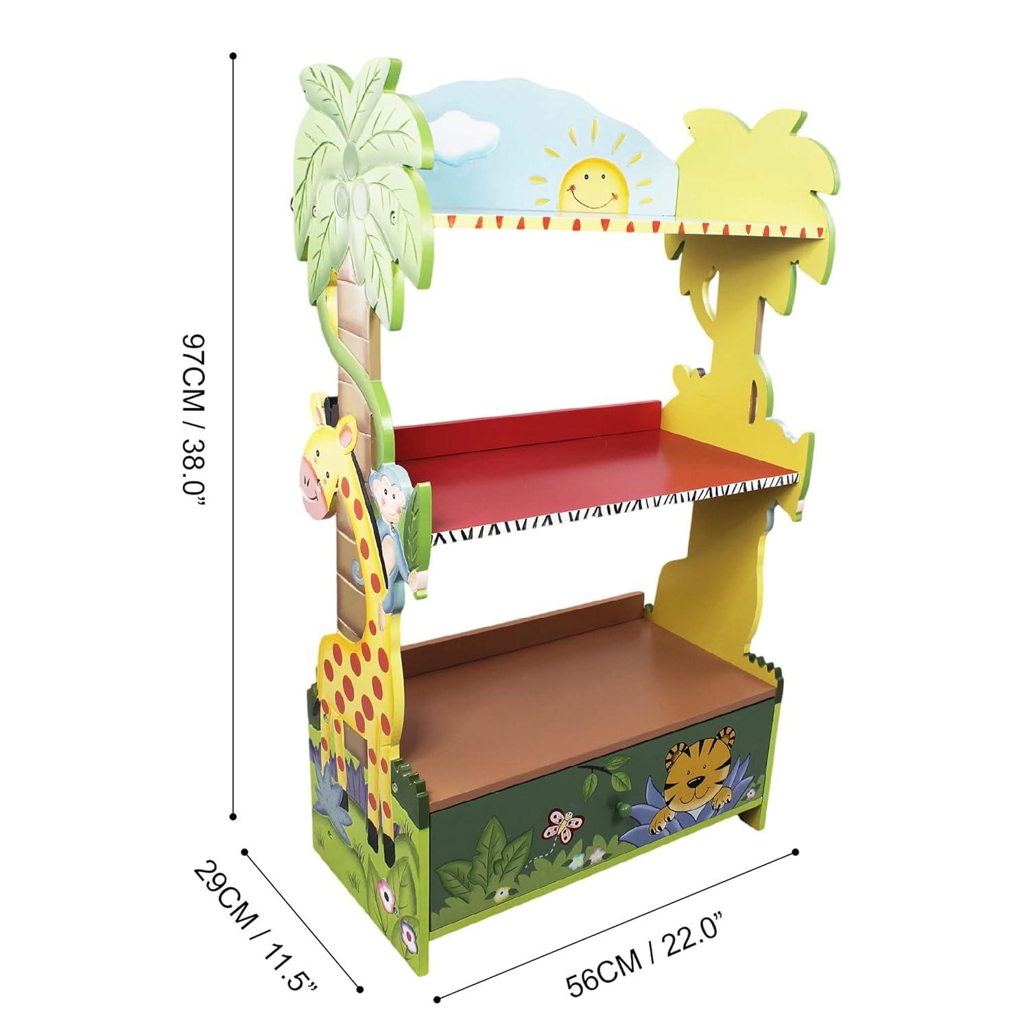 Fantasy Fields by Teamson Kids Sunny Safari  3-Tier Toy Storage Bookshelf & Drawer