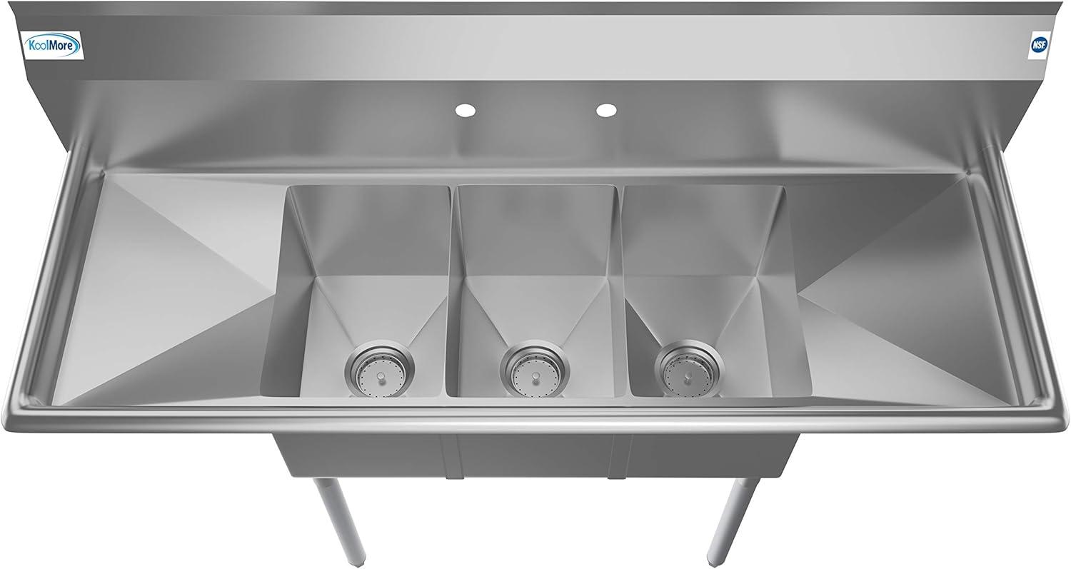 Stainless Steel 3-Compartment Commercial Sink with Dual Drainboards