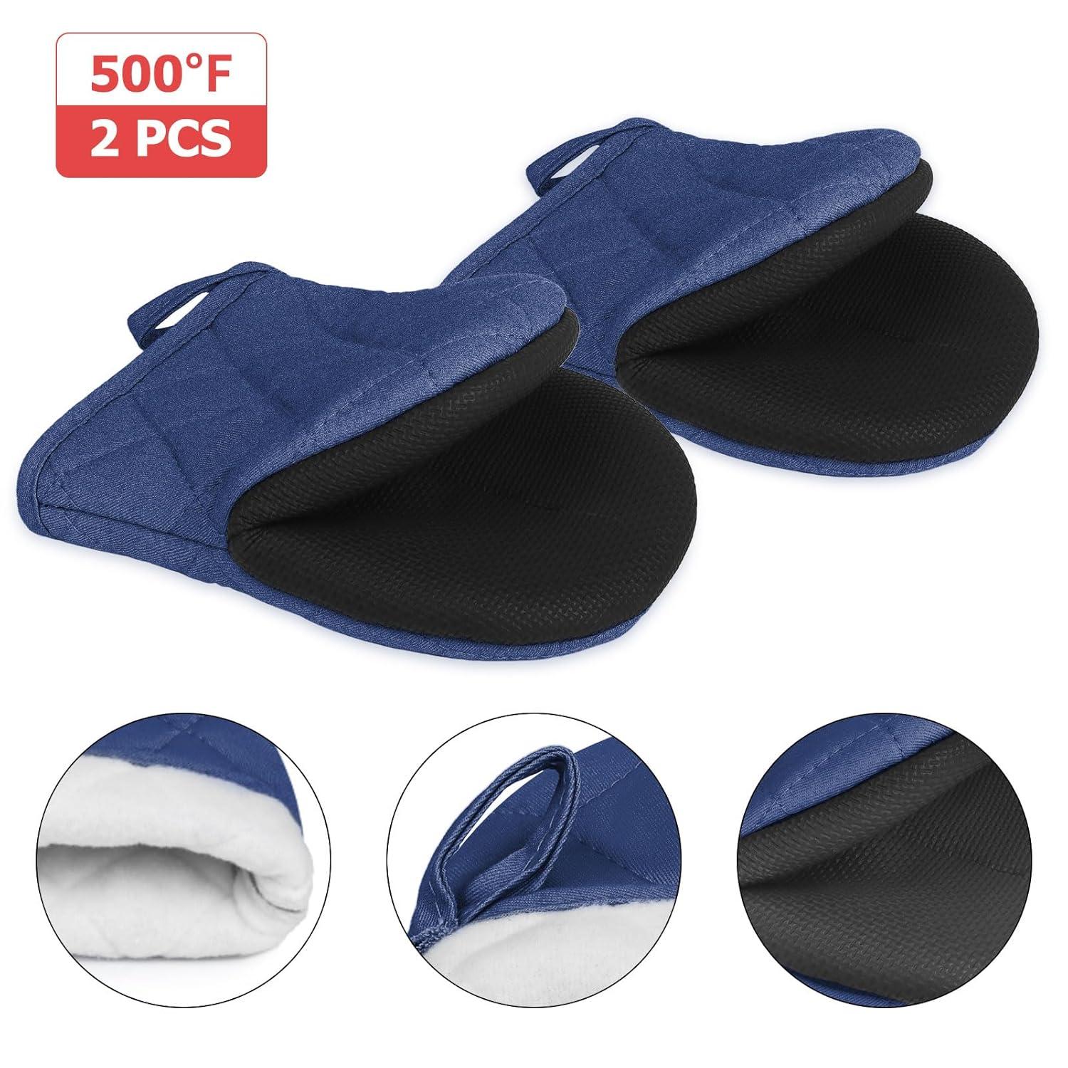 1 Pair Short Oven Mitts, Heat Resistant Silicone Kitchen Mini Oven Mitts for 500 Degrees, Non-Slip Grip Surfaces and Hanging Loop Gloves, Baking Grilling Barbecue Microwave Machine Washable C42