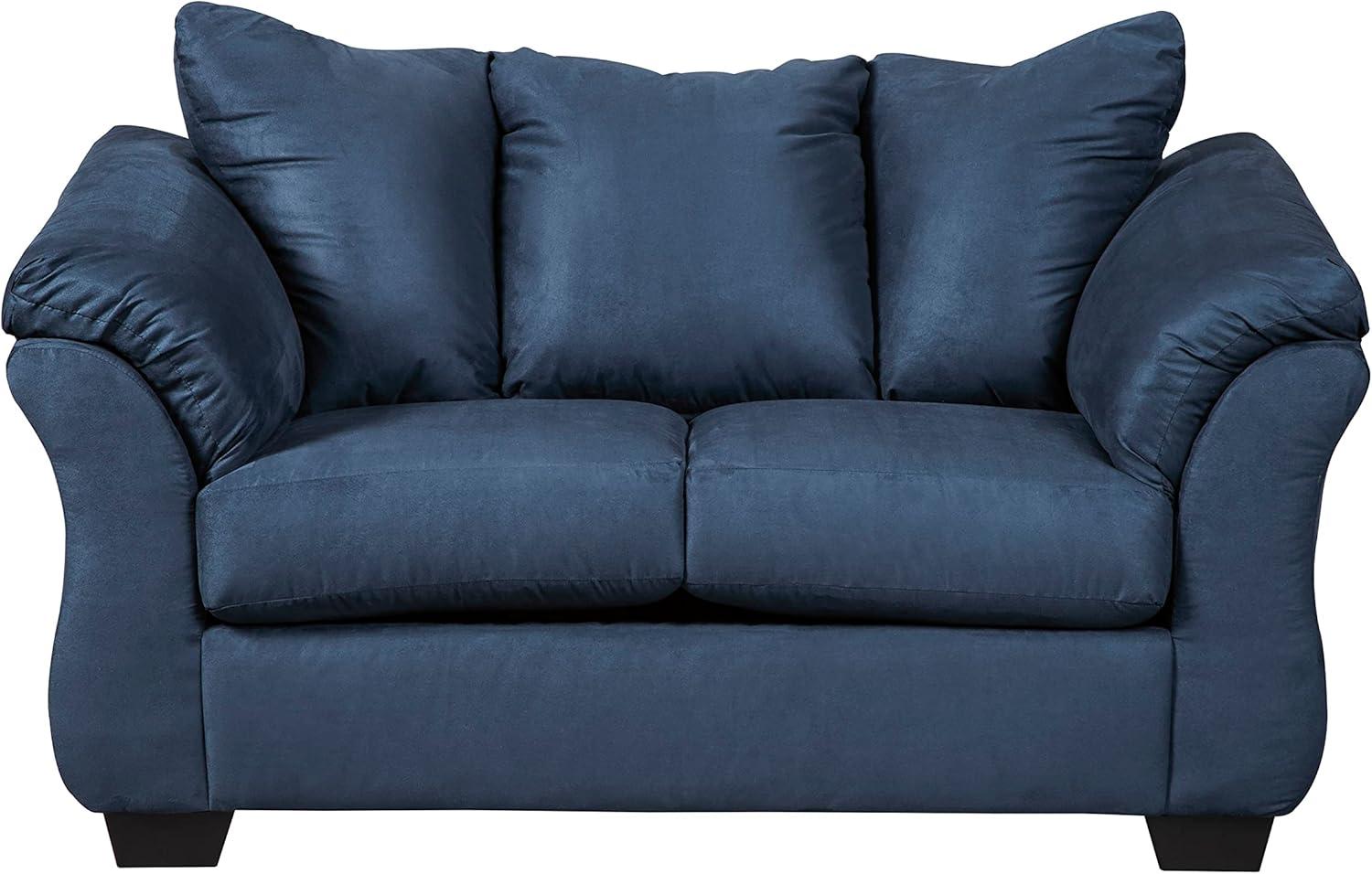Roundhill Furniture Aruca Navy Blue Microfiber Pillow Back Sofa and Loveseat Set