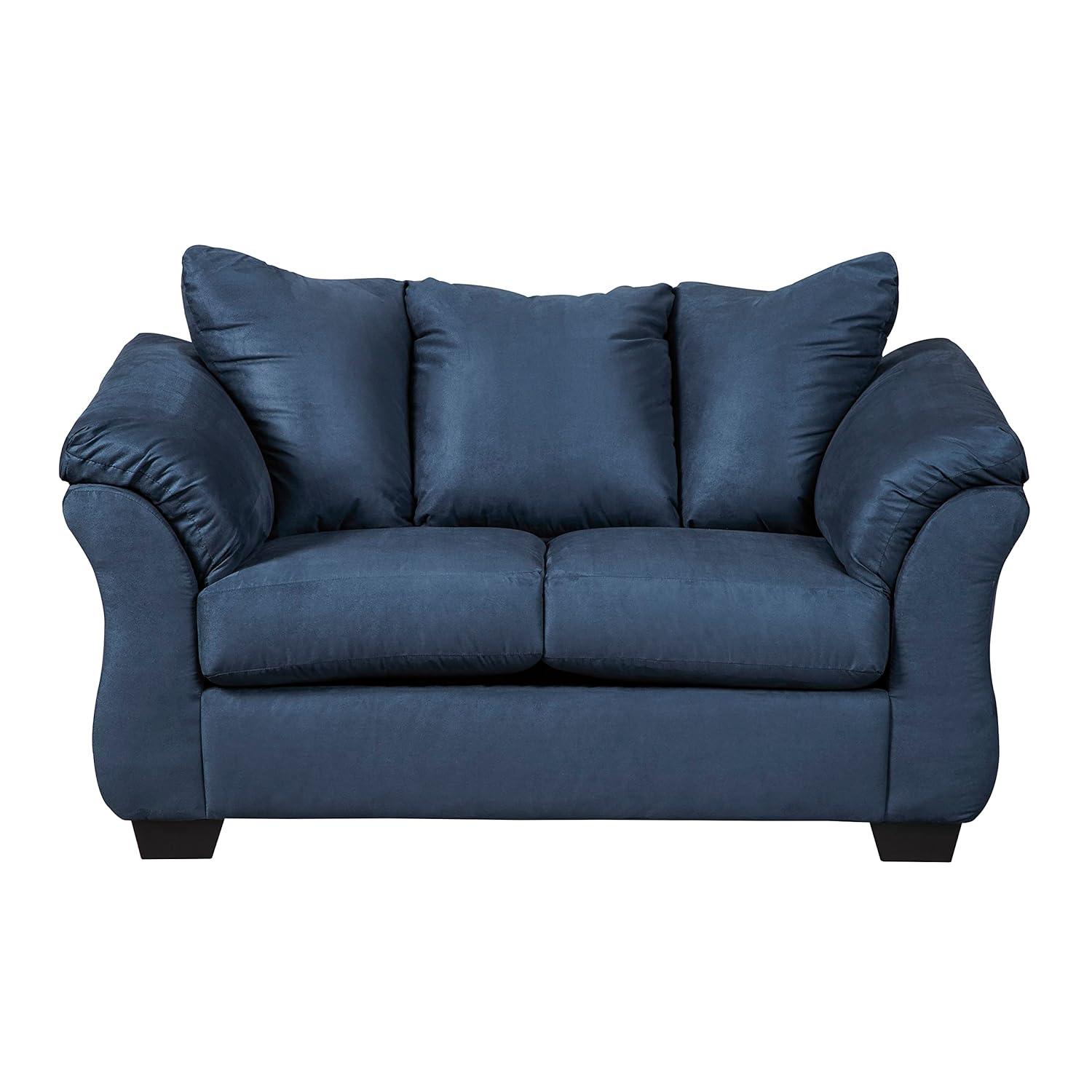 Roundhill Furniture Aruca Navy Blue Microfiber Pillow Back Sofa and Loveseat Set