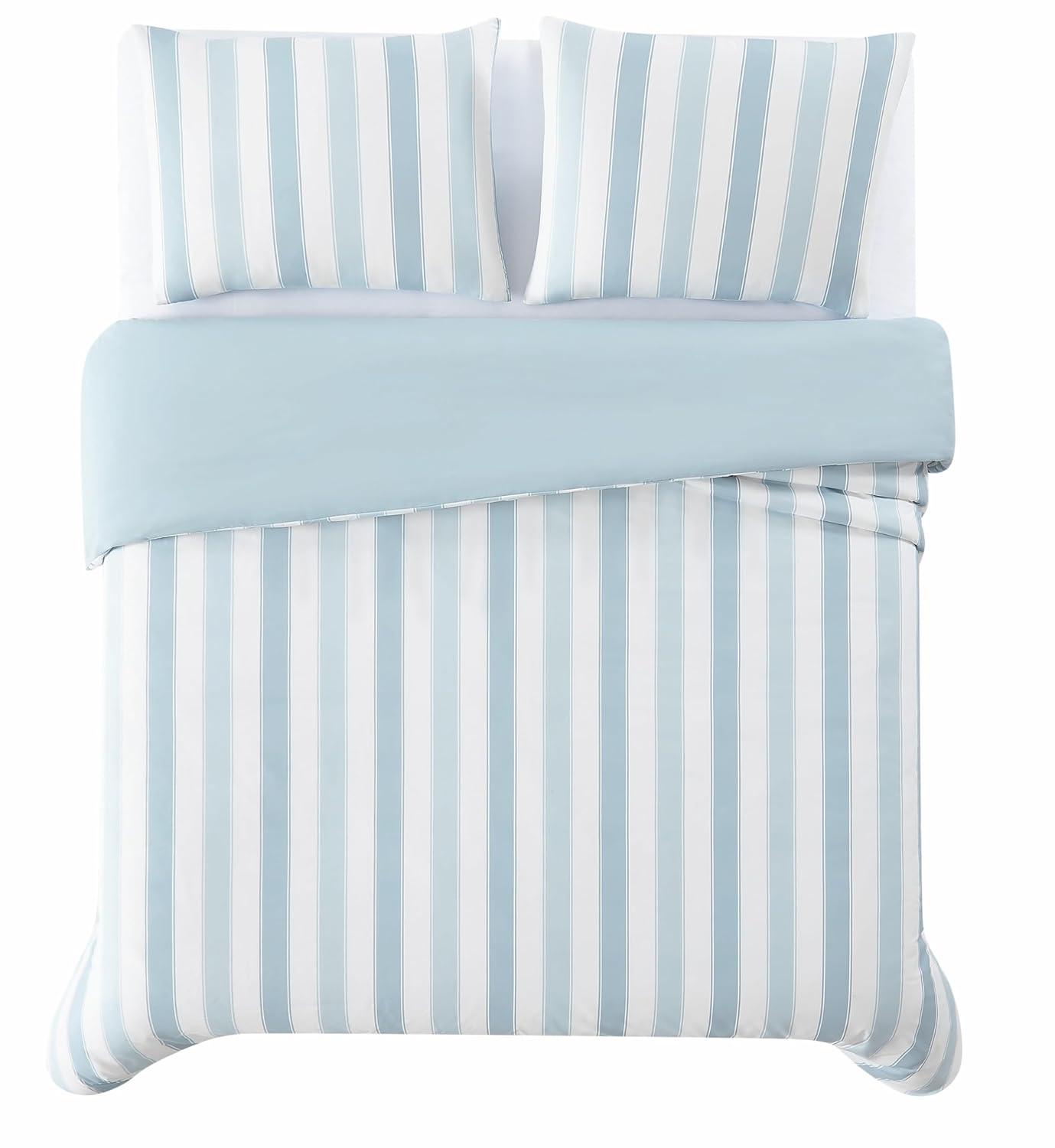 TRULY SOFT Aiden Stripe Duvet Set Blue Polyester 2-Piece Twin XL Duvet Set, Stripe Themed, for Men and Women, Oeko-TEX Certified Confidence