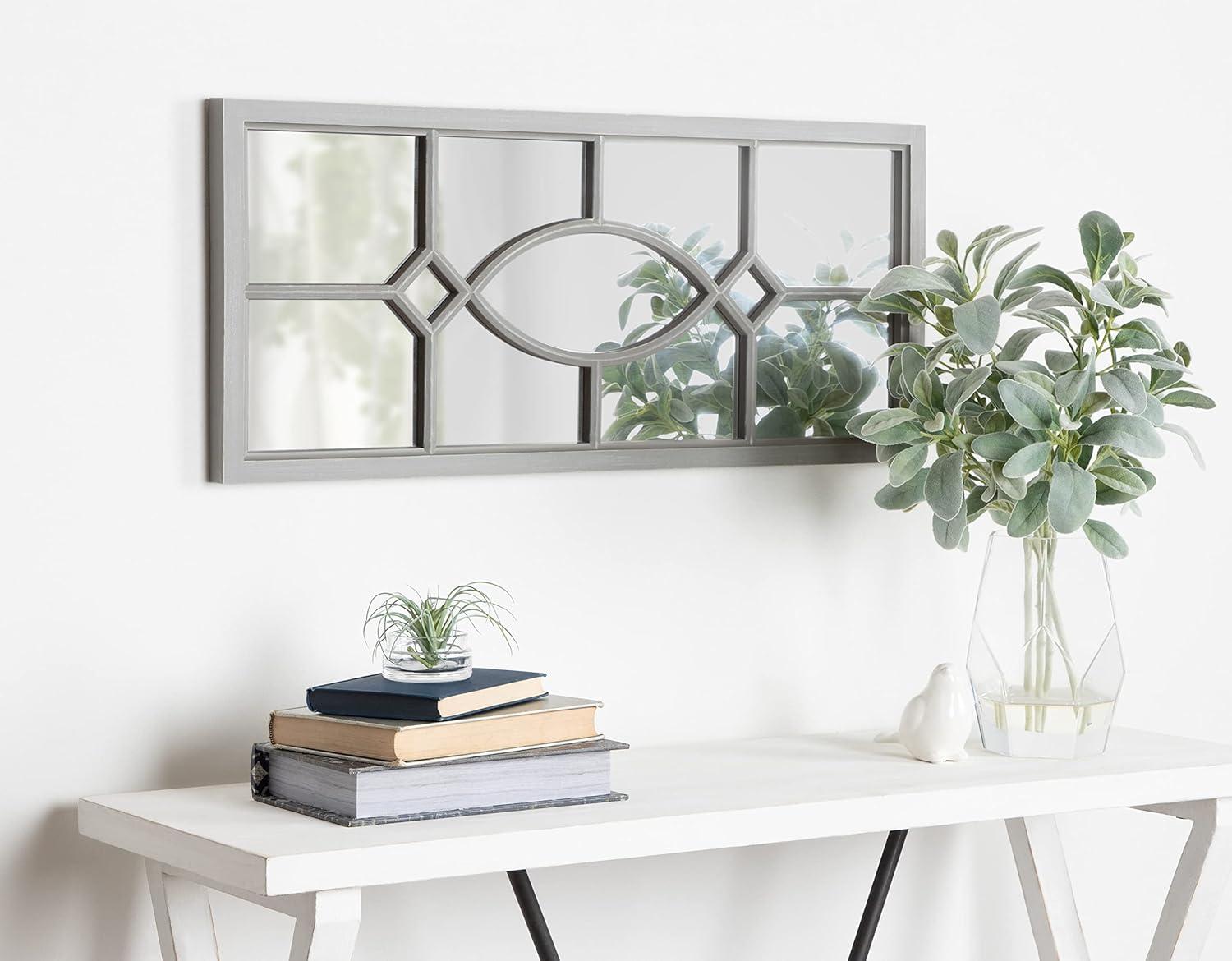Kate and Laurel Cassat Casual Farmhouse Window Wall Accent Mirror, Rustic Gray