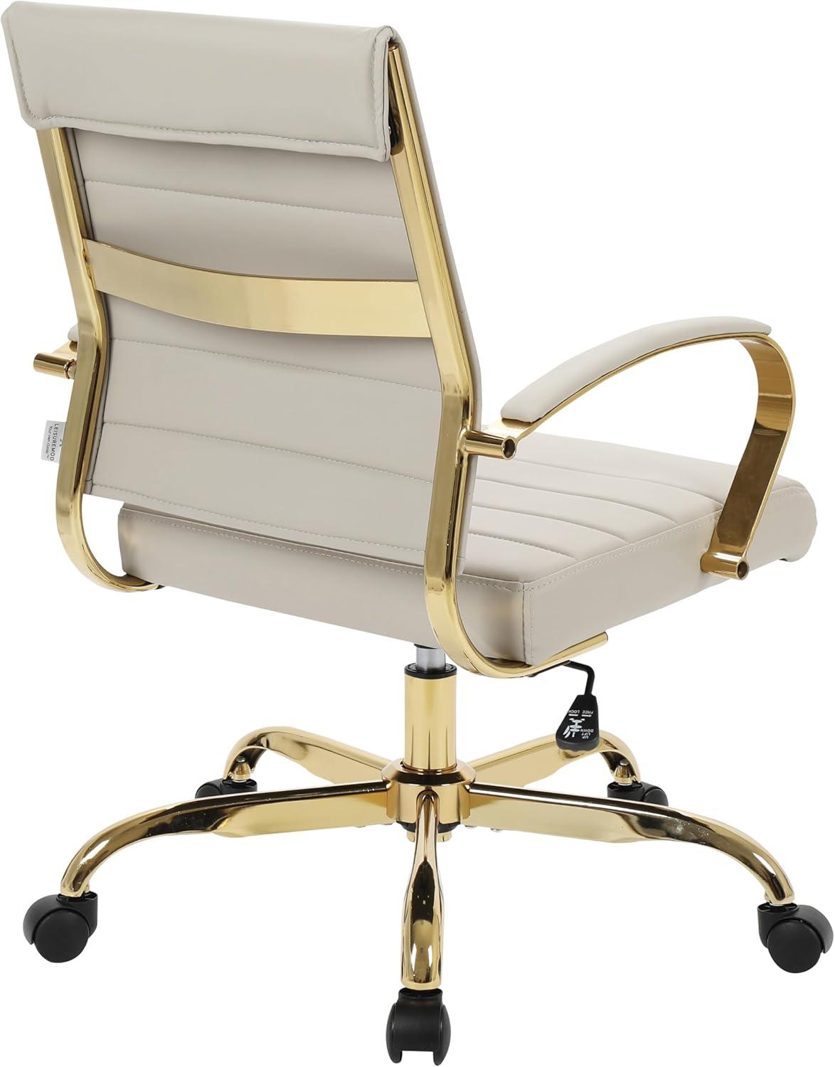 Black Leather Swivel Office Chair with Gold Metal Frame